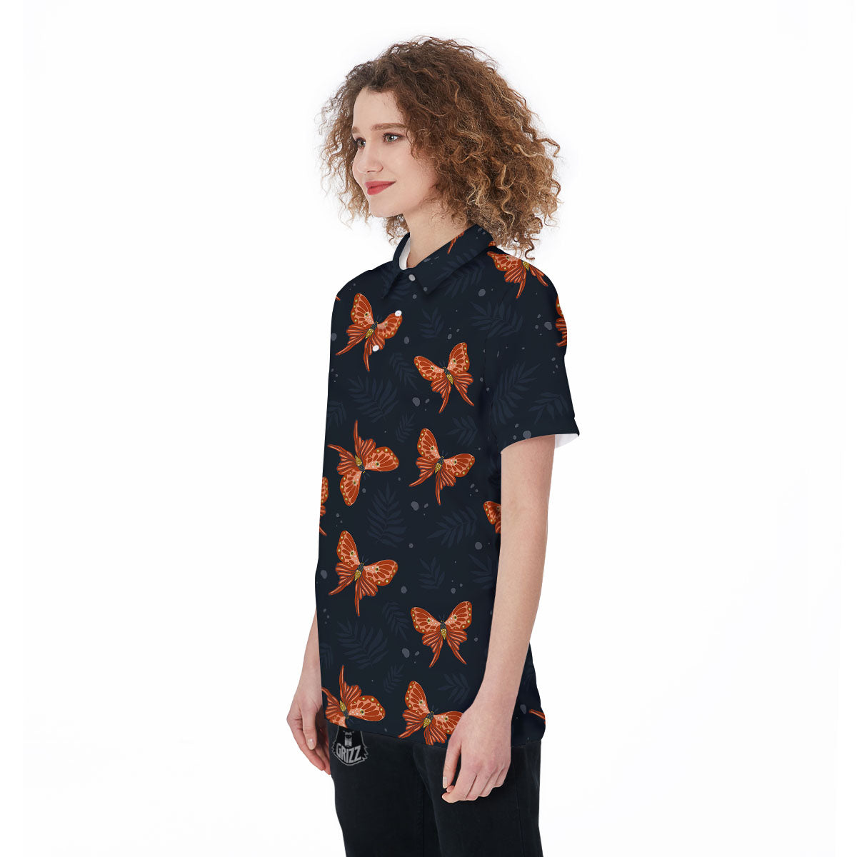 Orange Butterfly Monarch Print Pattern Women's Golf Shirts-grizzshop