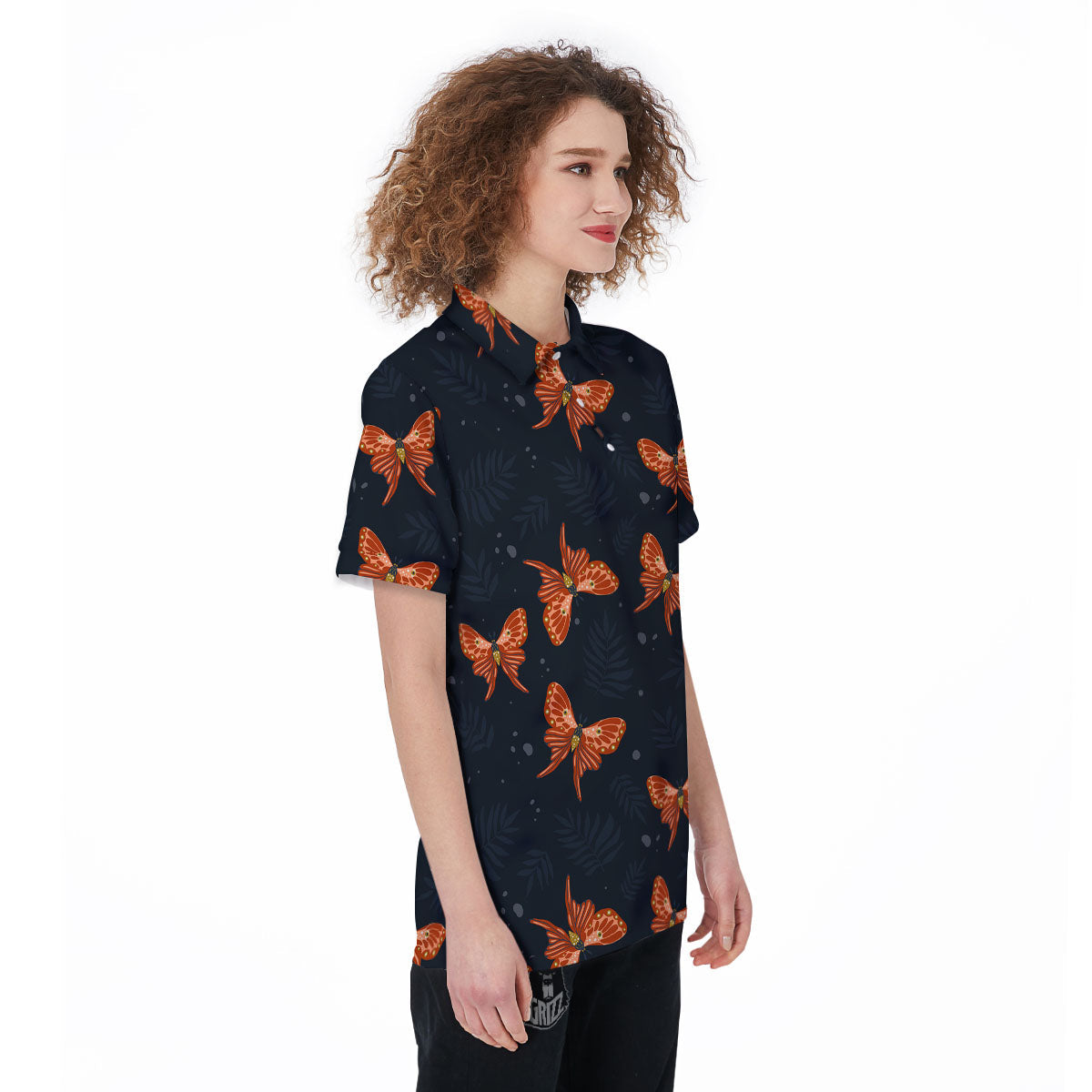 Orange Butterfly Monarch Print Pattern Women's Golf Shirts-grizzshop