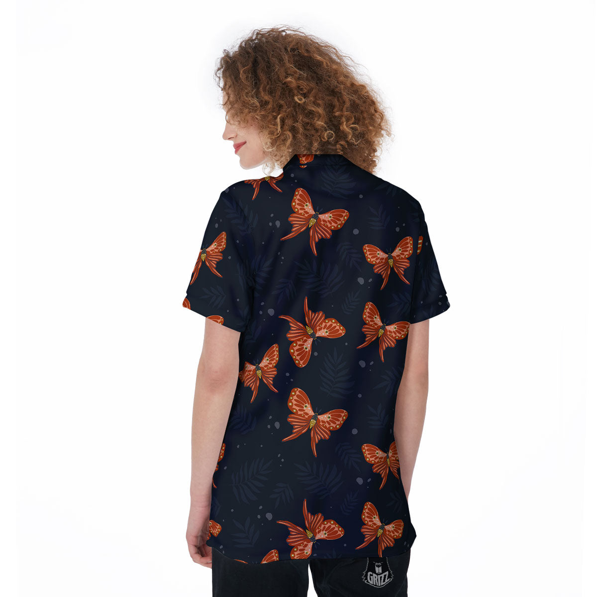 Orange Butterfly Monarch Print Pattern Women's Golf Shirts-grizzshop