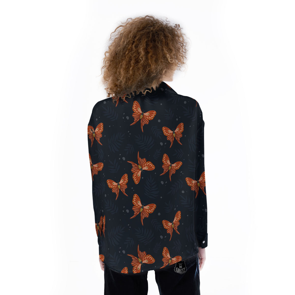 Orange Butterfly Monarch Print Pattern Women's Long Sleeve Shirts-grizzshop