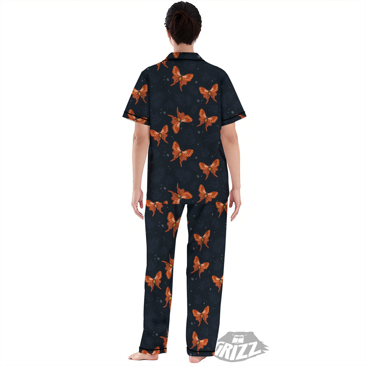 Orange Butterfly Monarch Print Pattern Women's Pajamas Set-grizzshop
