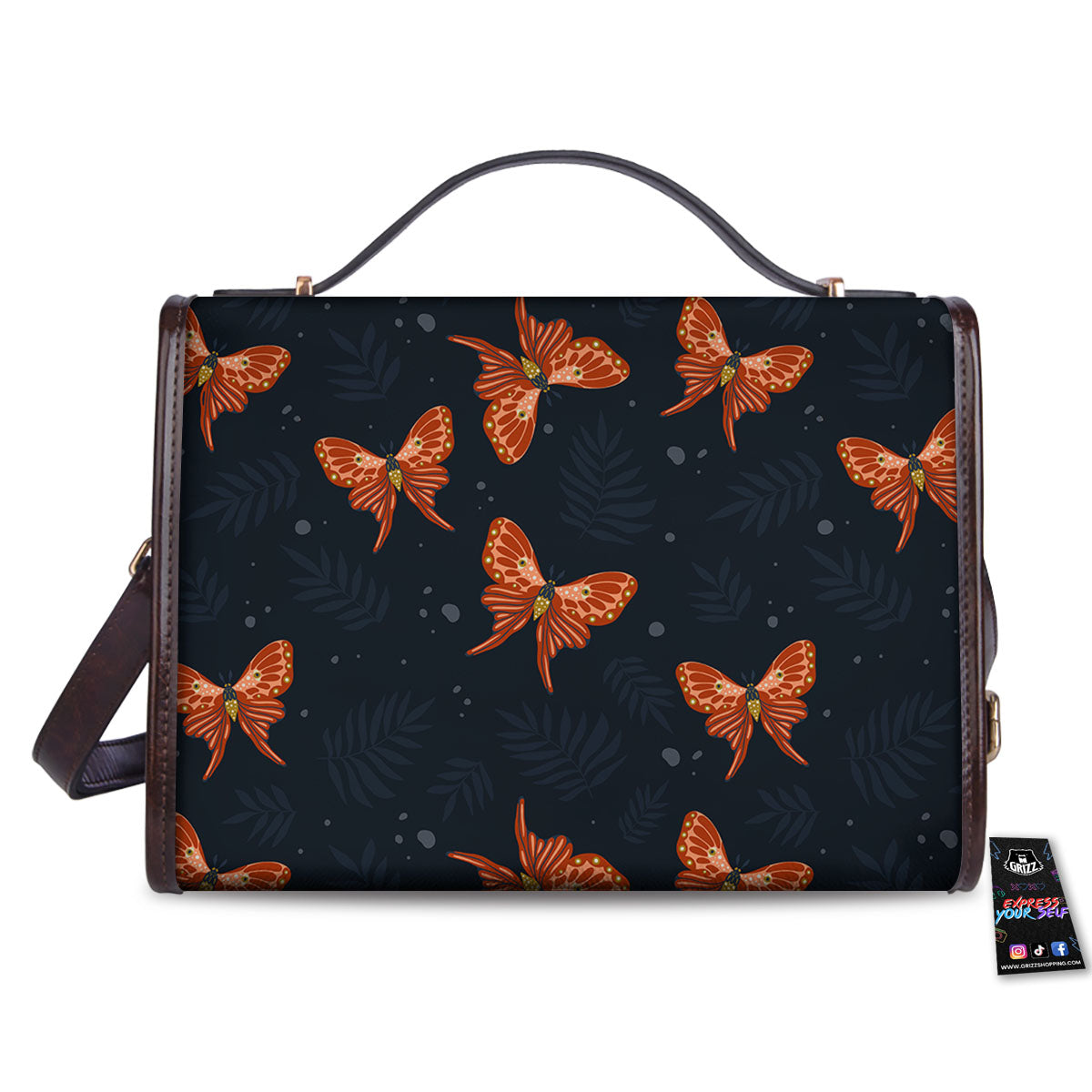 Orange Butterfly Monarch Print Pattern Women's Satchel Bag-grizzshop