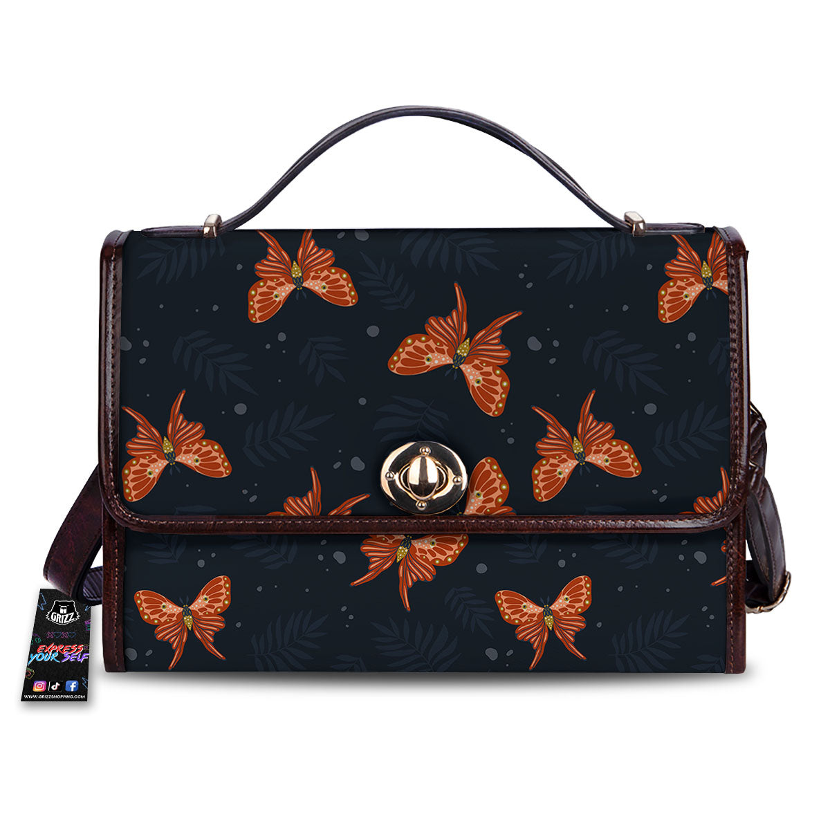 Orange Butterfly Monarch Print Pattern Women's Satchel Bag-grizzshop