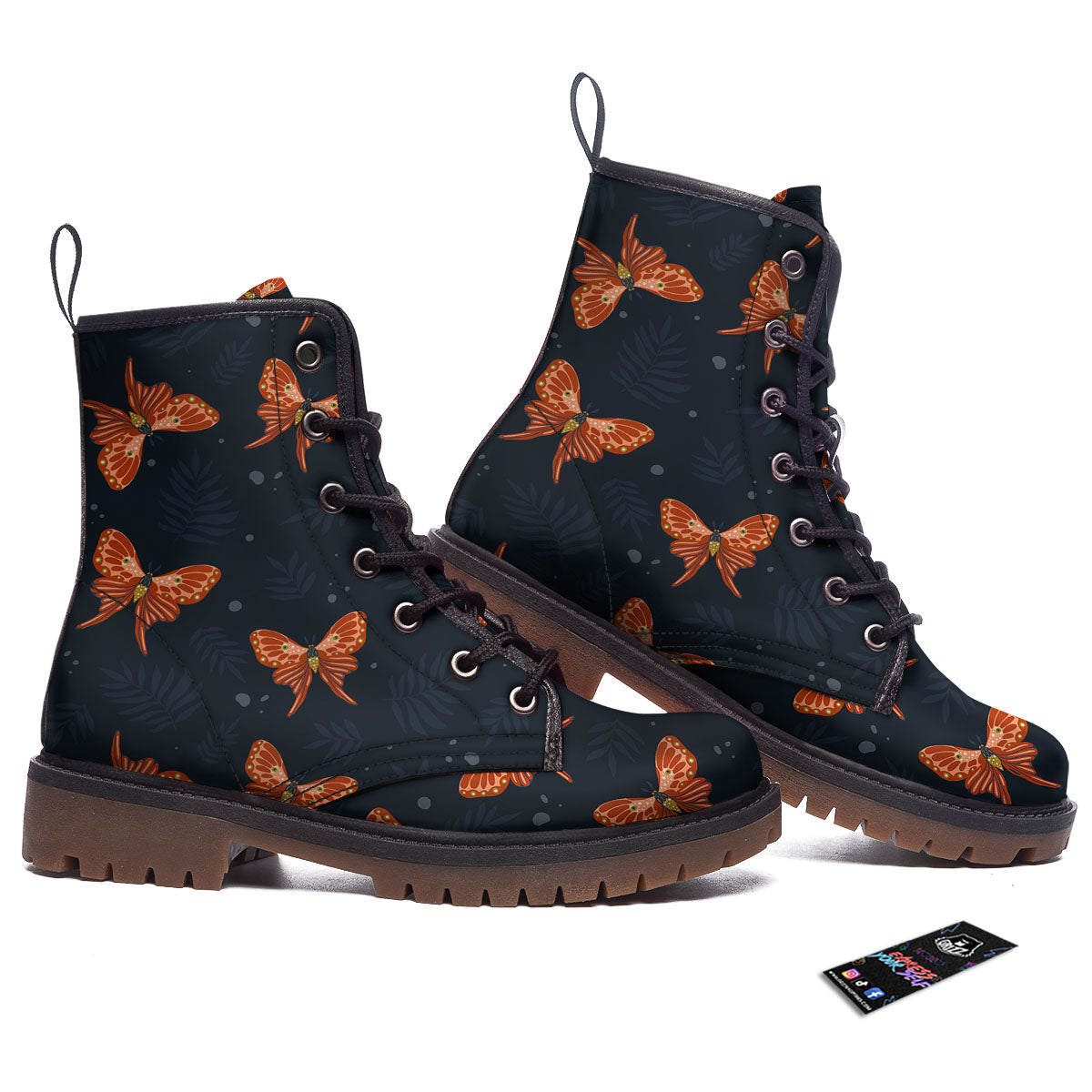 Orange Butterfly Monarch Print Pattern Work Boots-grizzshop