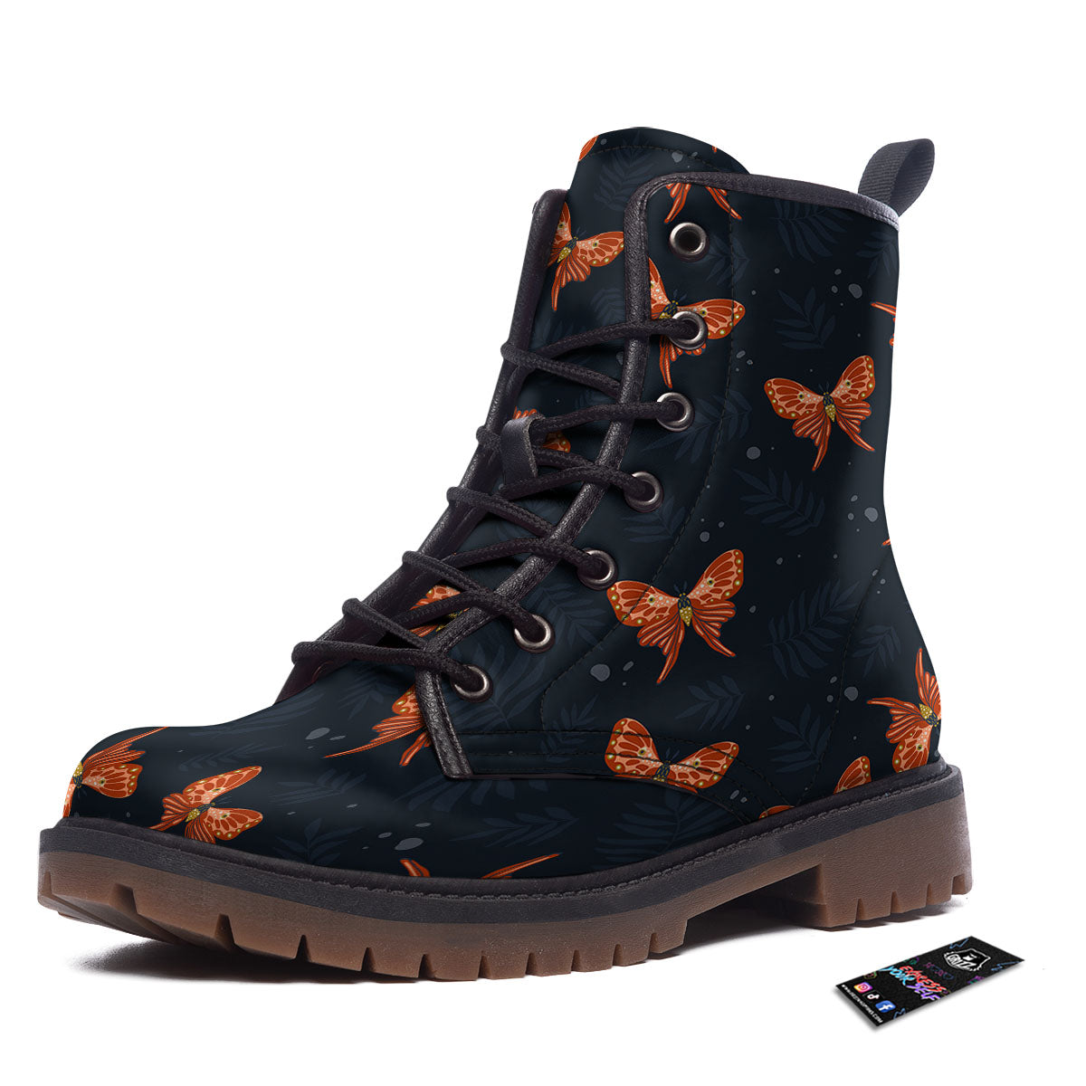 Orange Butterfly Monarch Print Pattern Work Boots-grizzshop