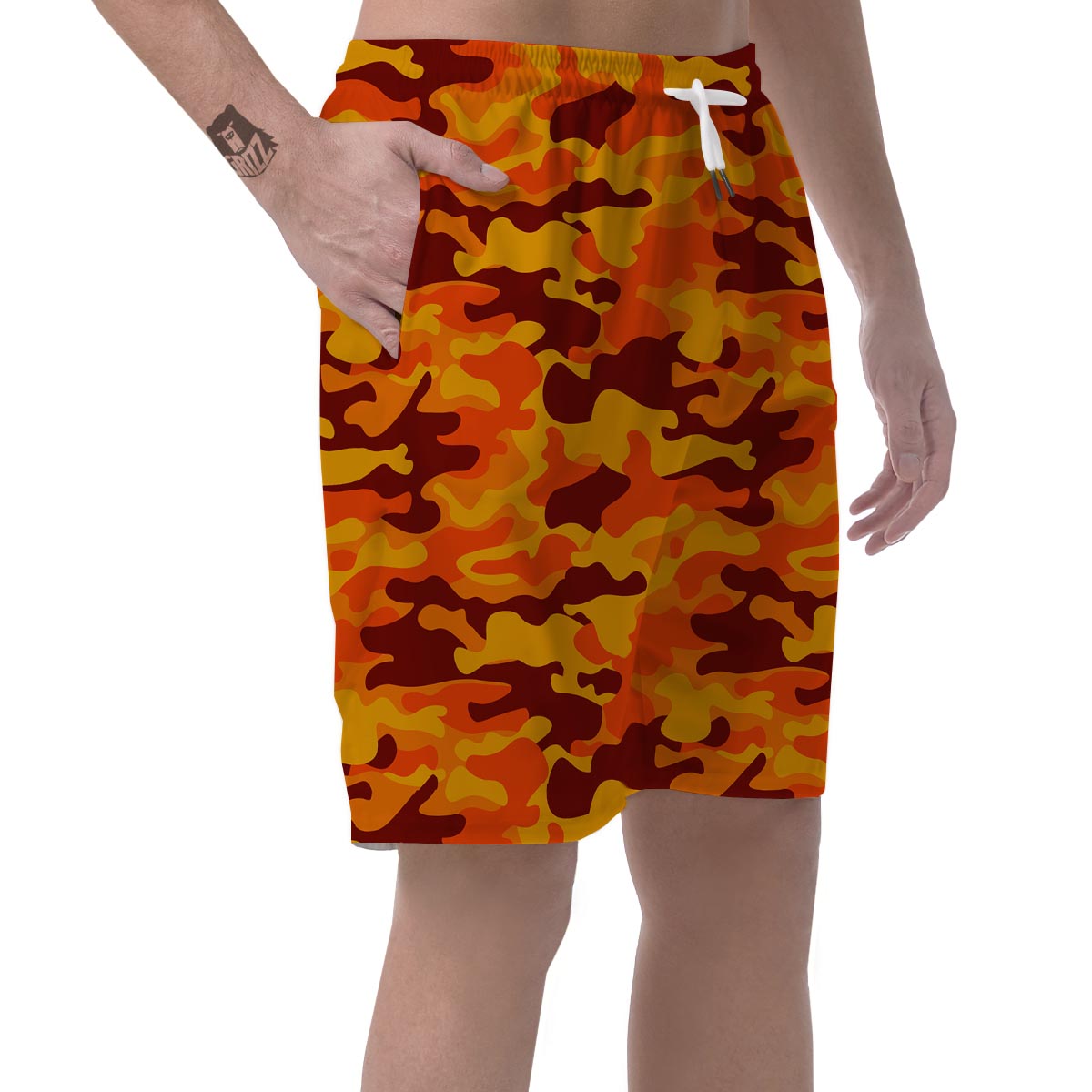 Orange Camo Print Men's Shorts-grizzshop