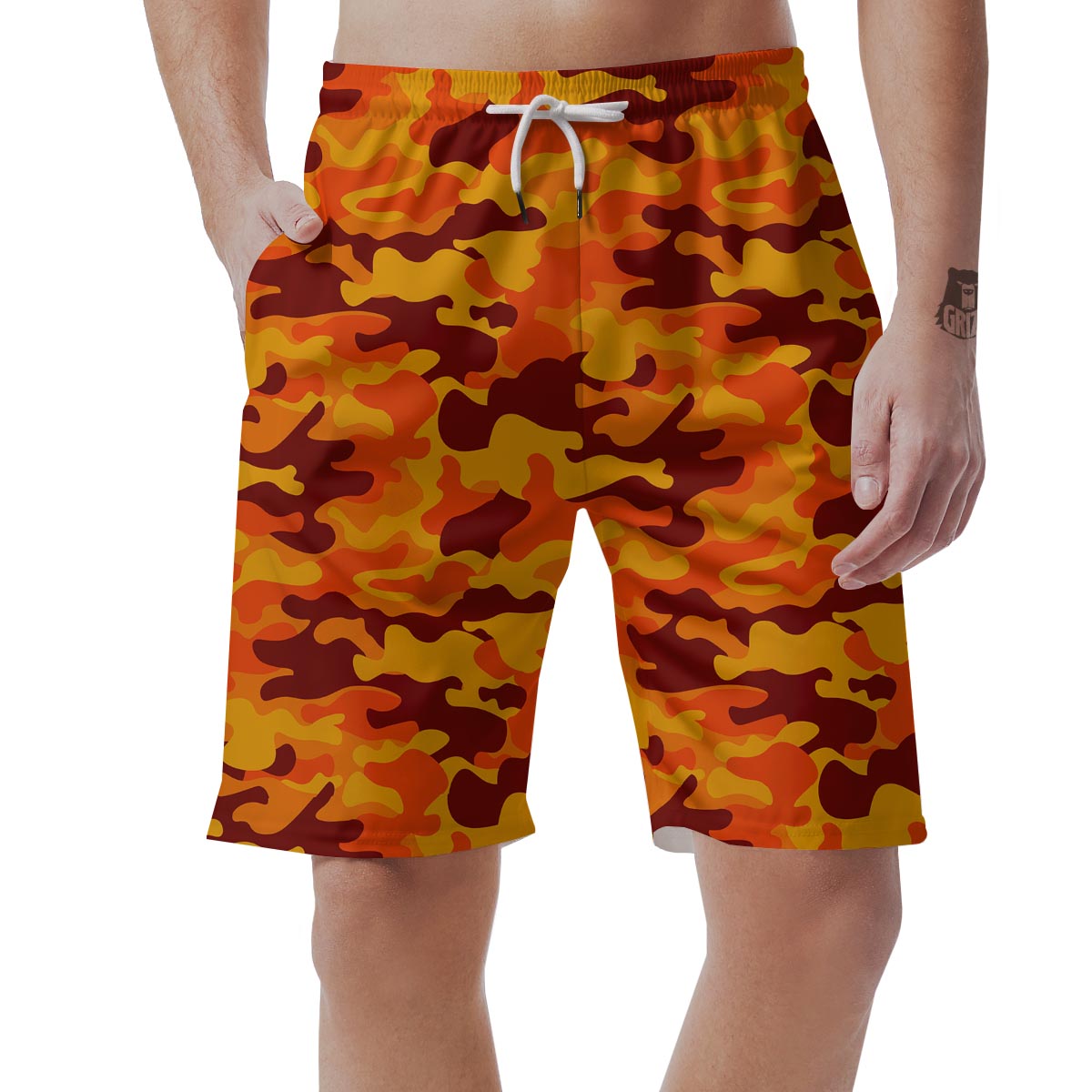 Orange Camo Print Men's Shorts-grizzshop