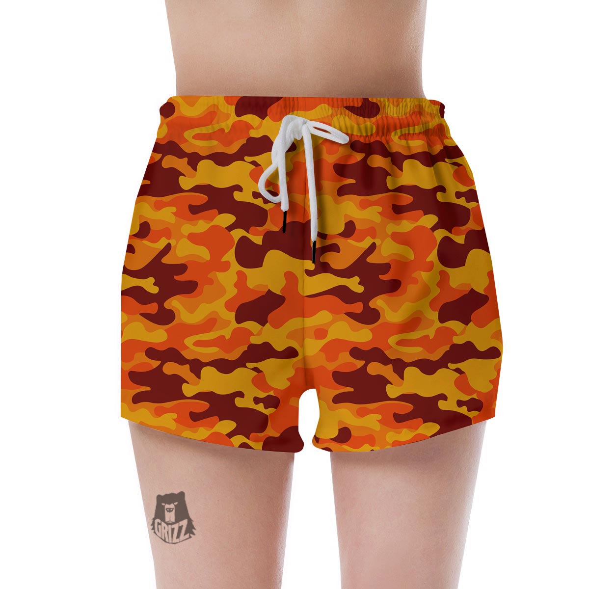 Orange Camo Print Women's Shorts-grizzshop