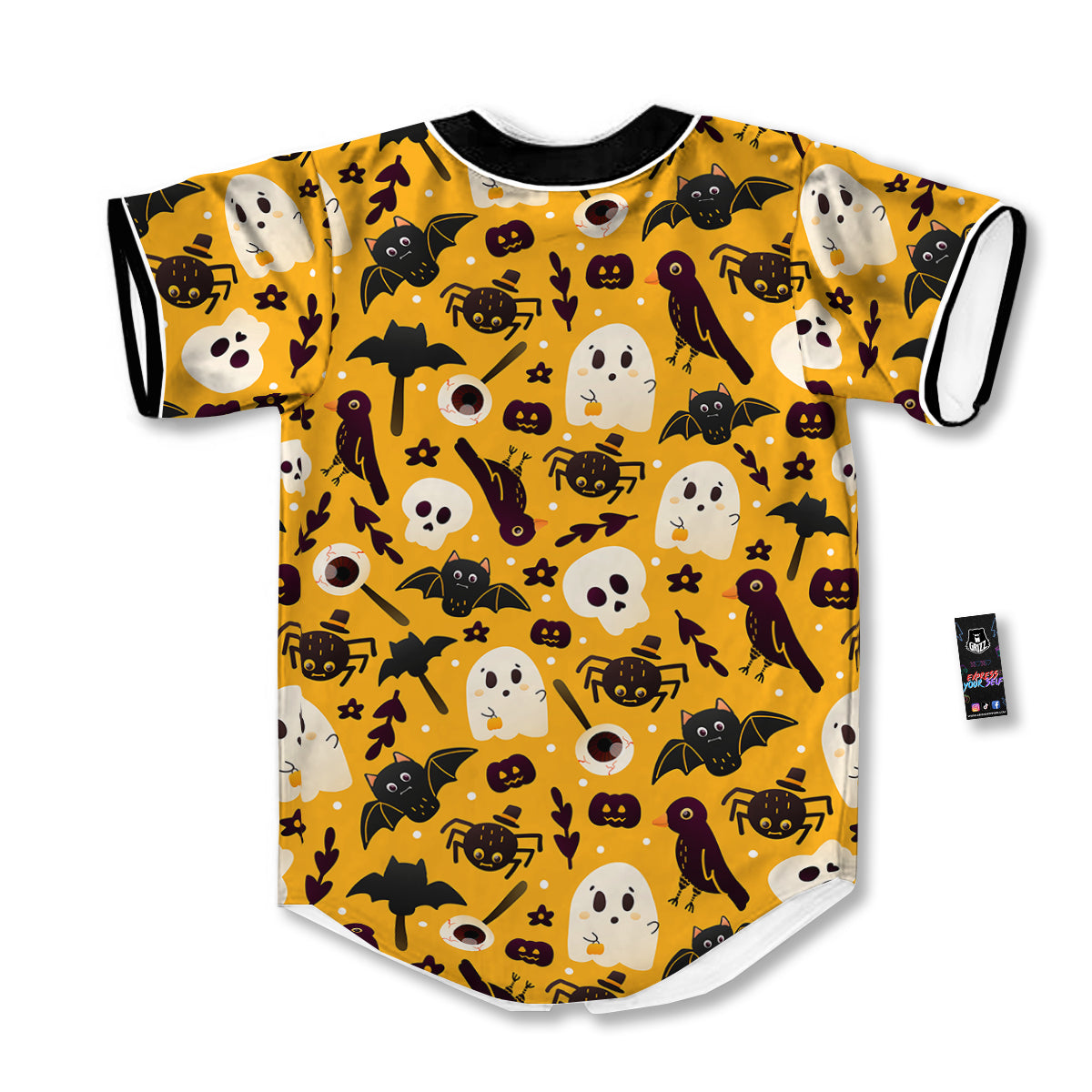 Orange Color Halloween Cute Print Pattern Baseball Jersey-grizzshop