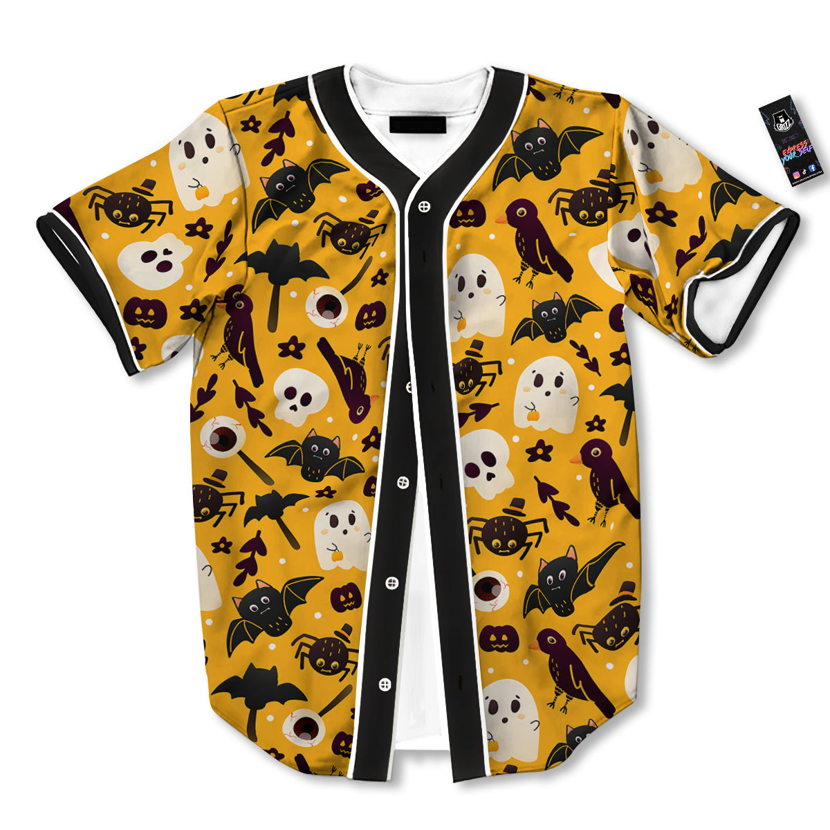 Orange Color Halloween Cute Print Pattern Baseball Jersey-grizzshop