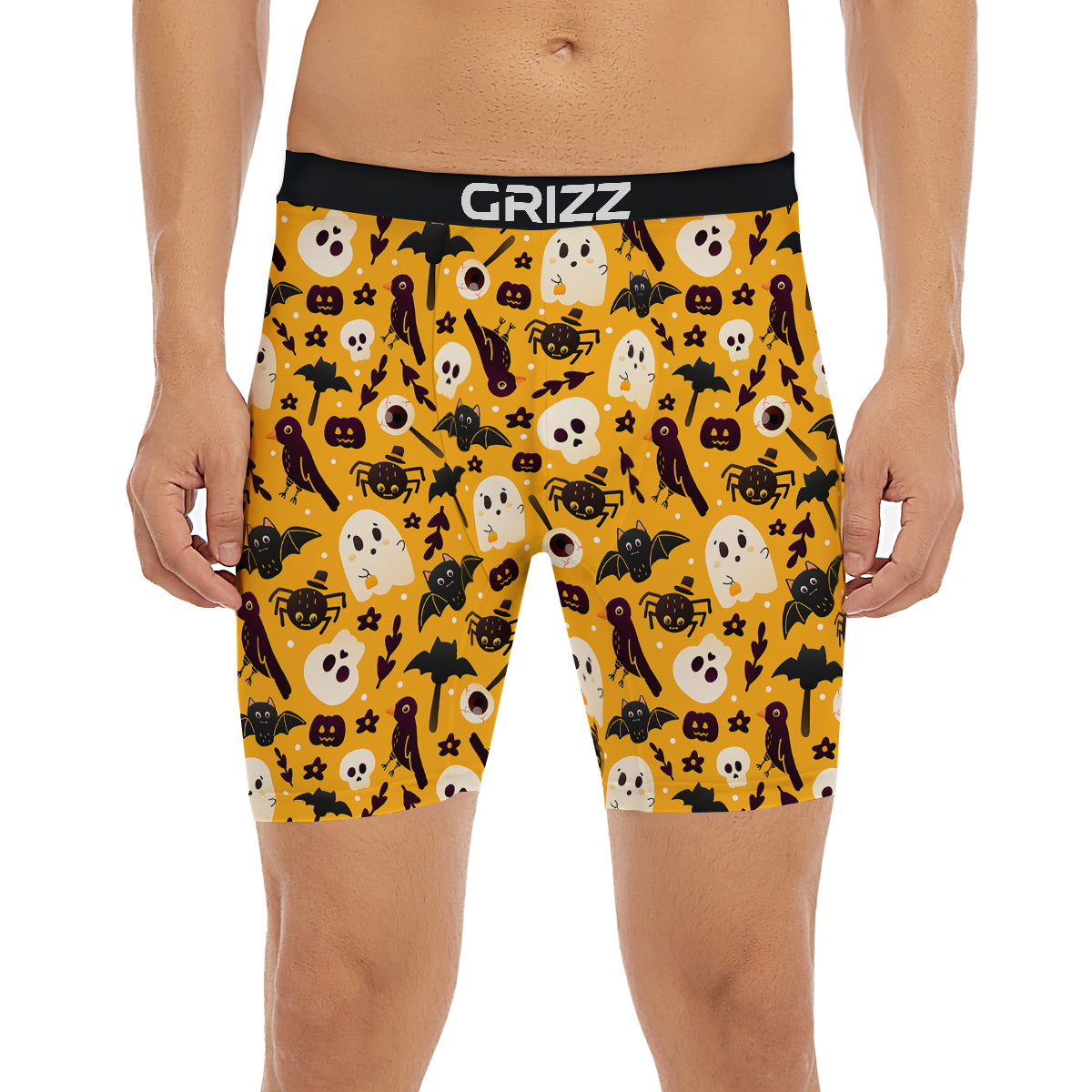 Orange Color Halloween Cute Print Pattern Boxer Briefs-grizzshop