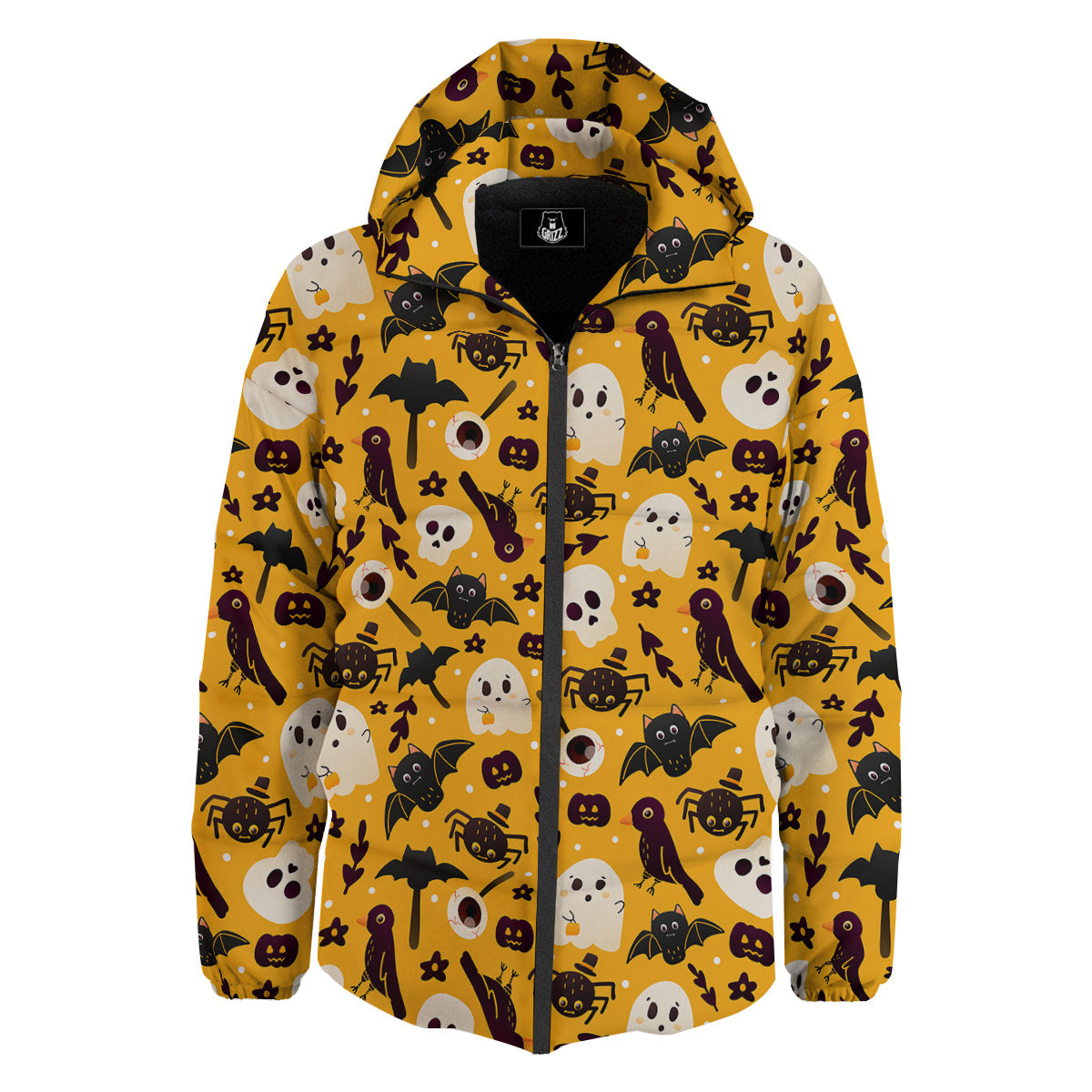 Orange Color Halloween Cute Print Pattern Down Jacket-grizzshop