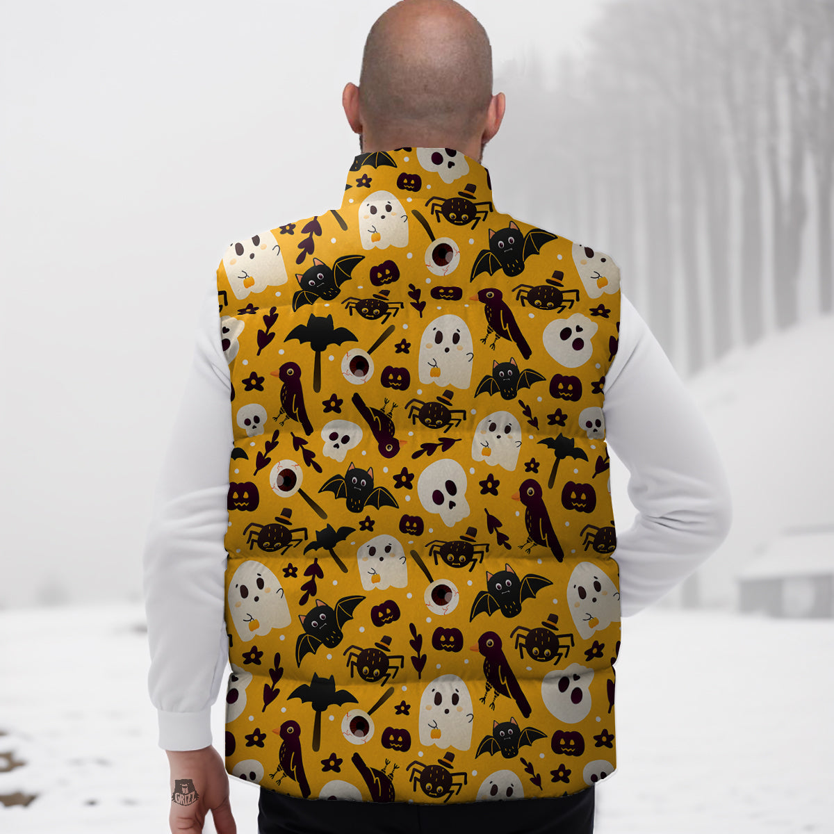 Orange Color Halloween Cute Print Pattern Down Vest