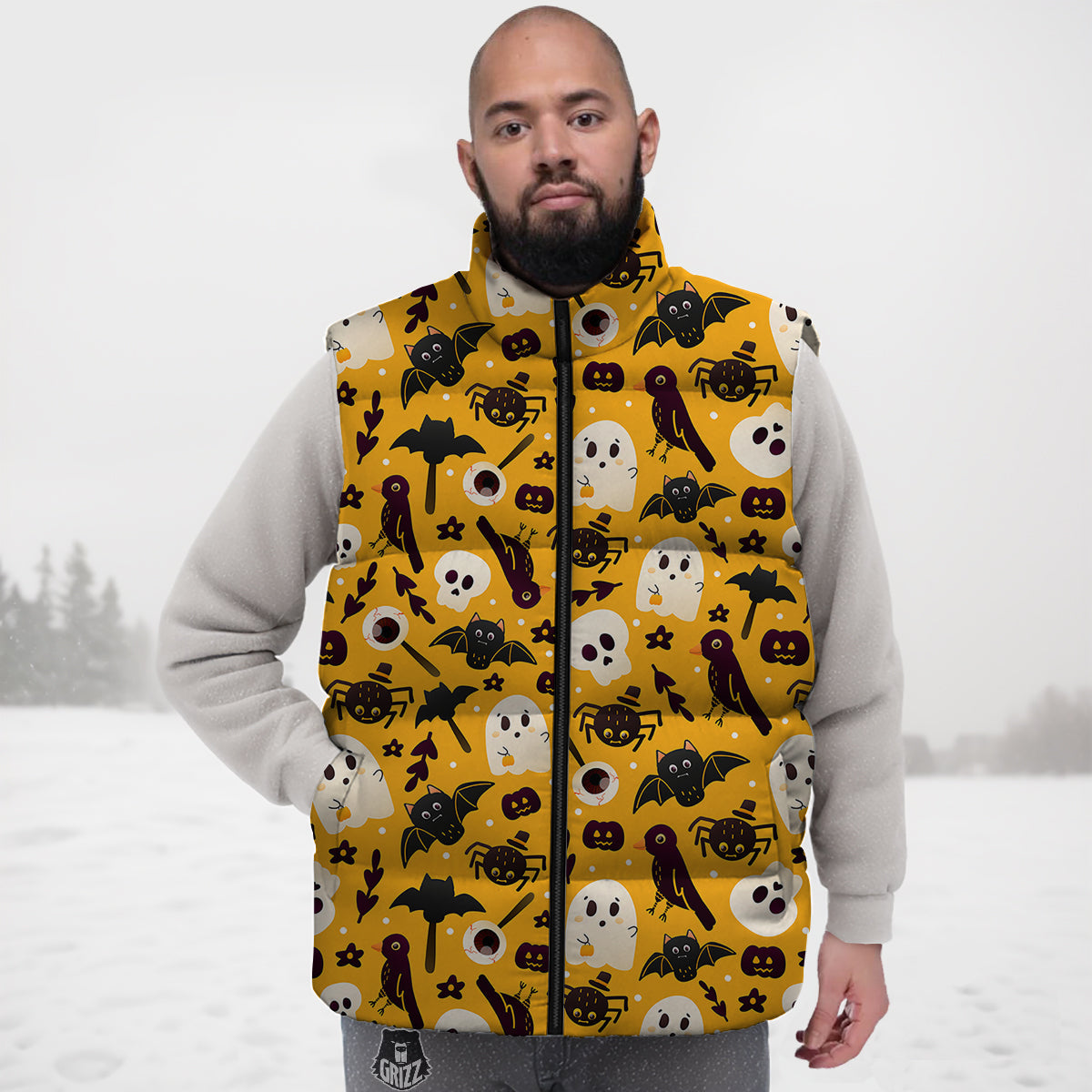 Orange Color Halloween Cute Print Pattern Down Vest