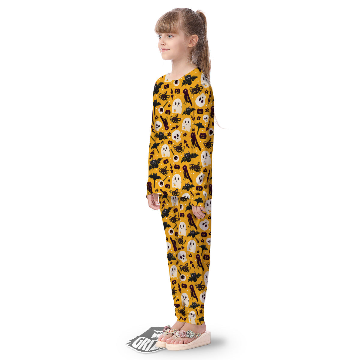 Orange Color Halloween Cute Print Pattern Kid's Pajamas-grizzshop