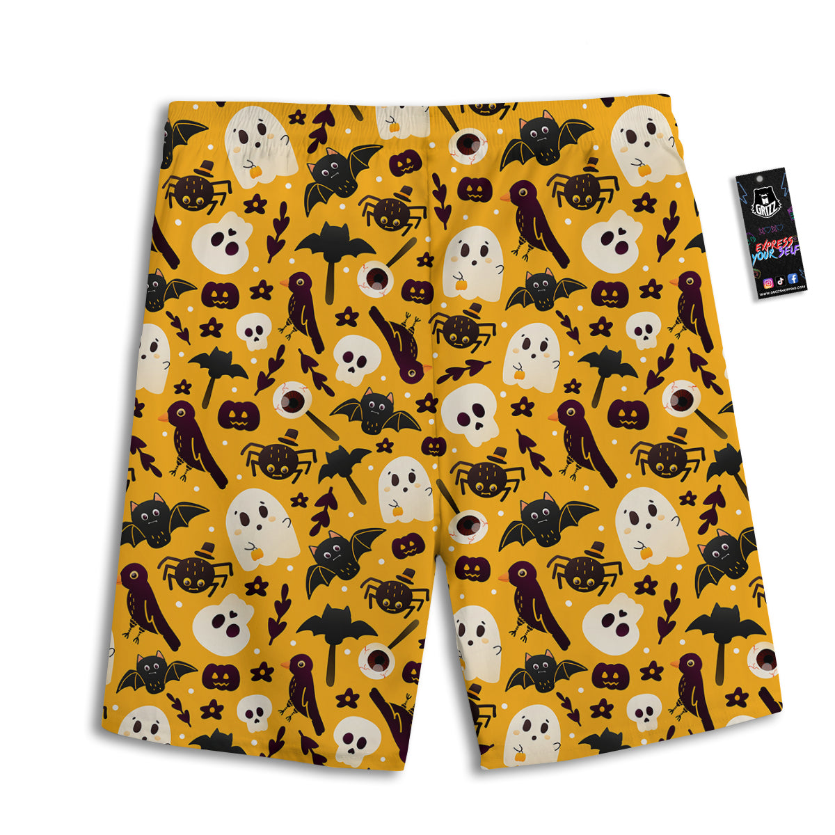 Orange Color Halloween Cute Print Pattern Men's Athletic Shorts