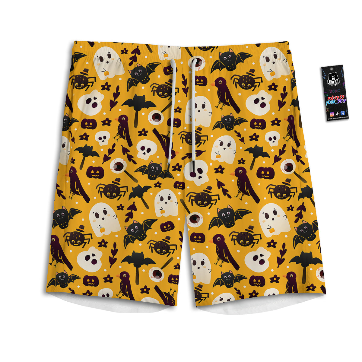 Orange Color Halloween Cute Print Pattern Men's Athletic Shorts