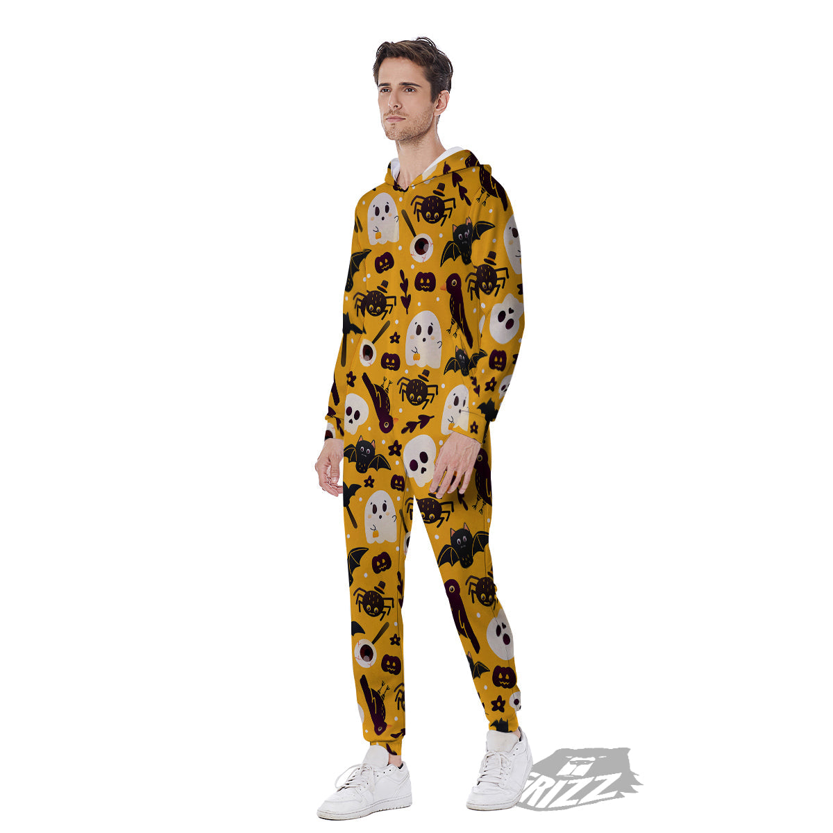 Orange Color Halloween Cute Print Pattern Men's Jumpsuit-grizzshop