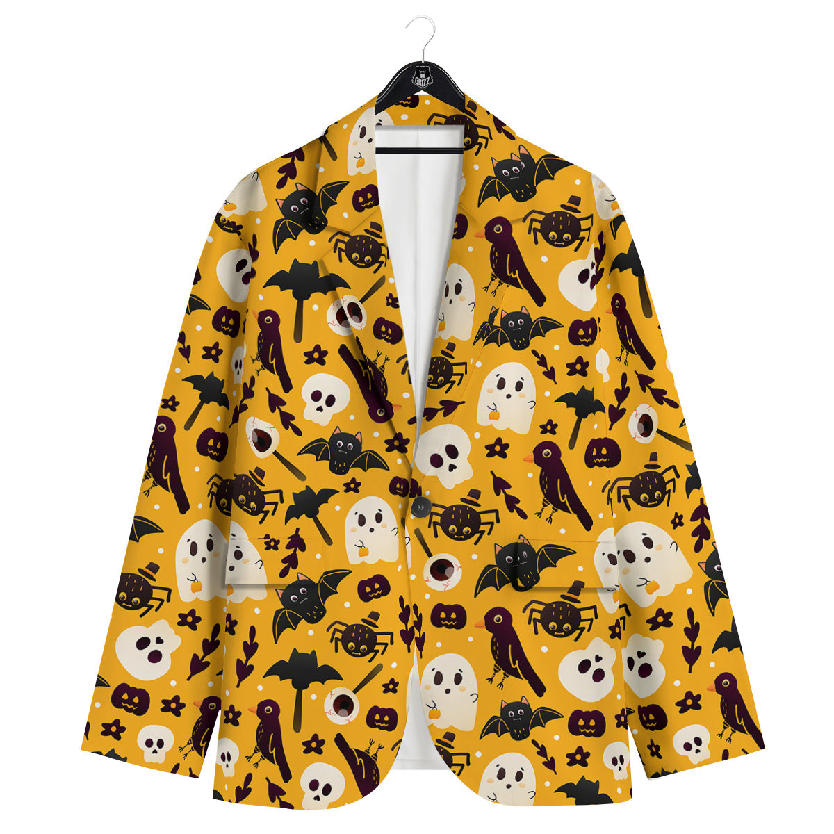 Orange Color Halloween Cute Print Pattern Men's Sport Coat-grizzshop