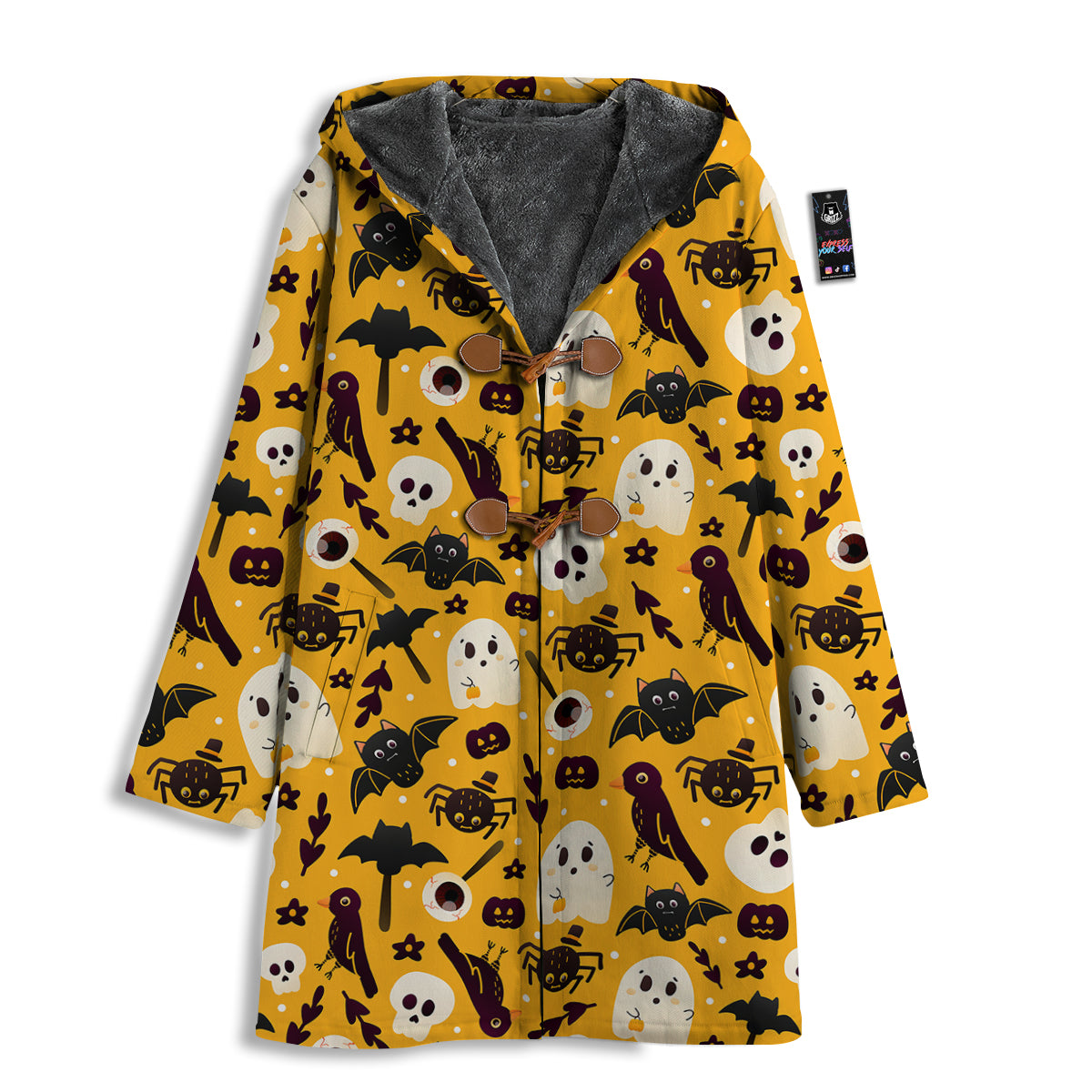 Orange Color Halloween Cute Print Pattern Men's Windbreaker Jacket-grizzshop