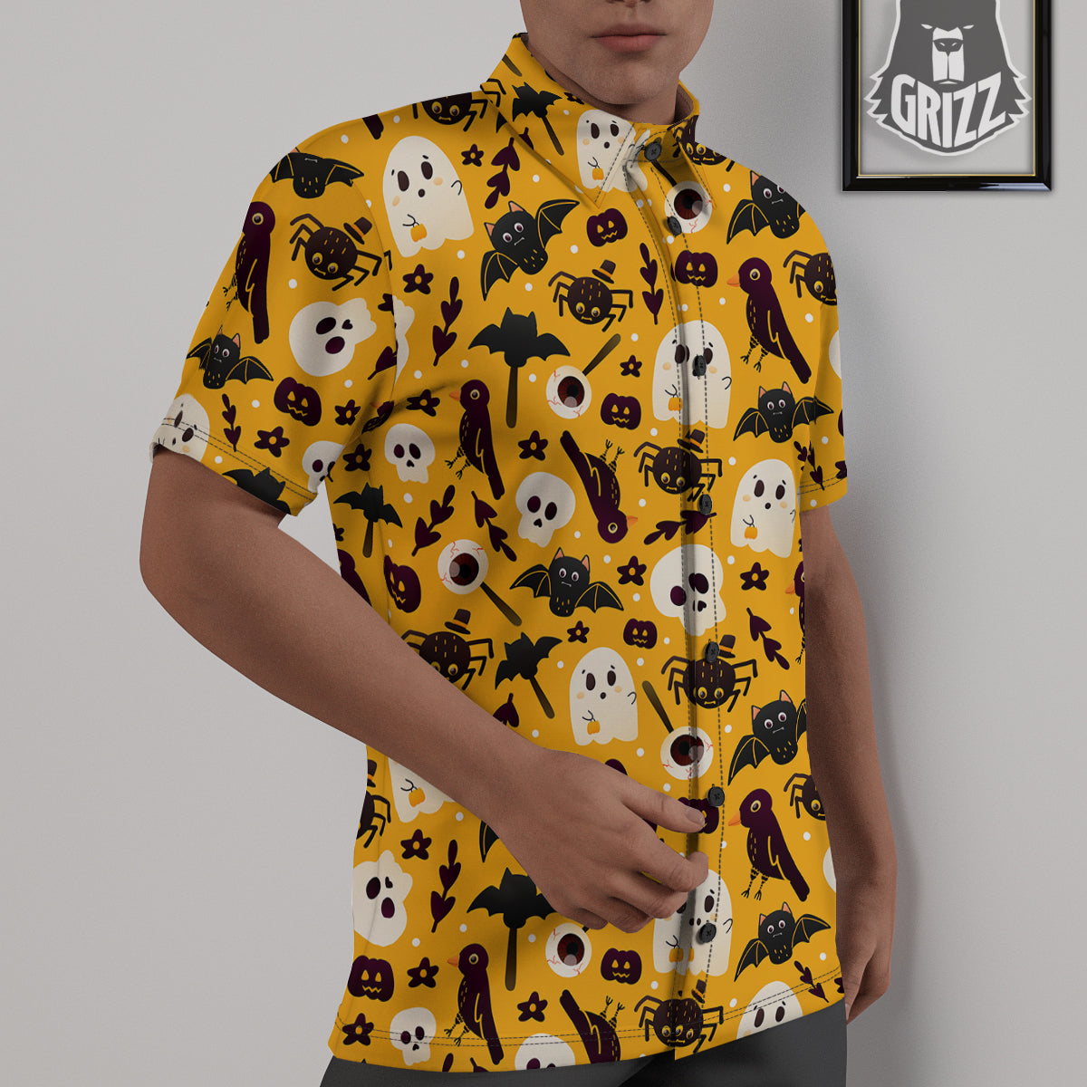 Orange Color Halloween Cute Print Pattern Untucked Shirts-grizzshop