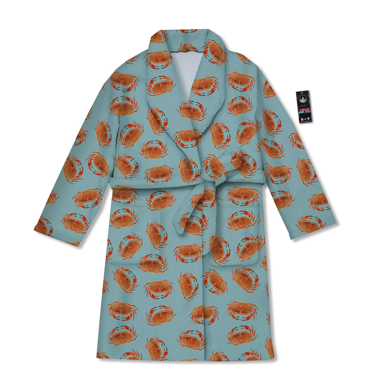 Orange Crab Print Pattern Bathrobe-grizzshop