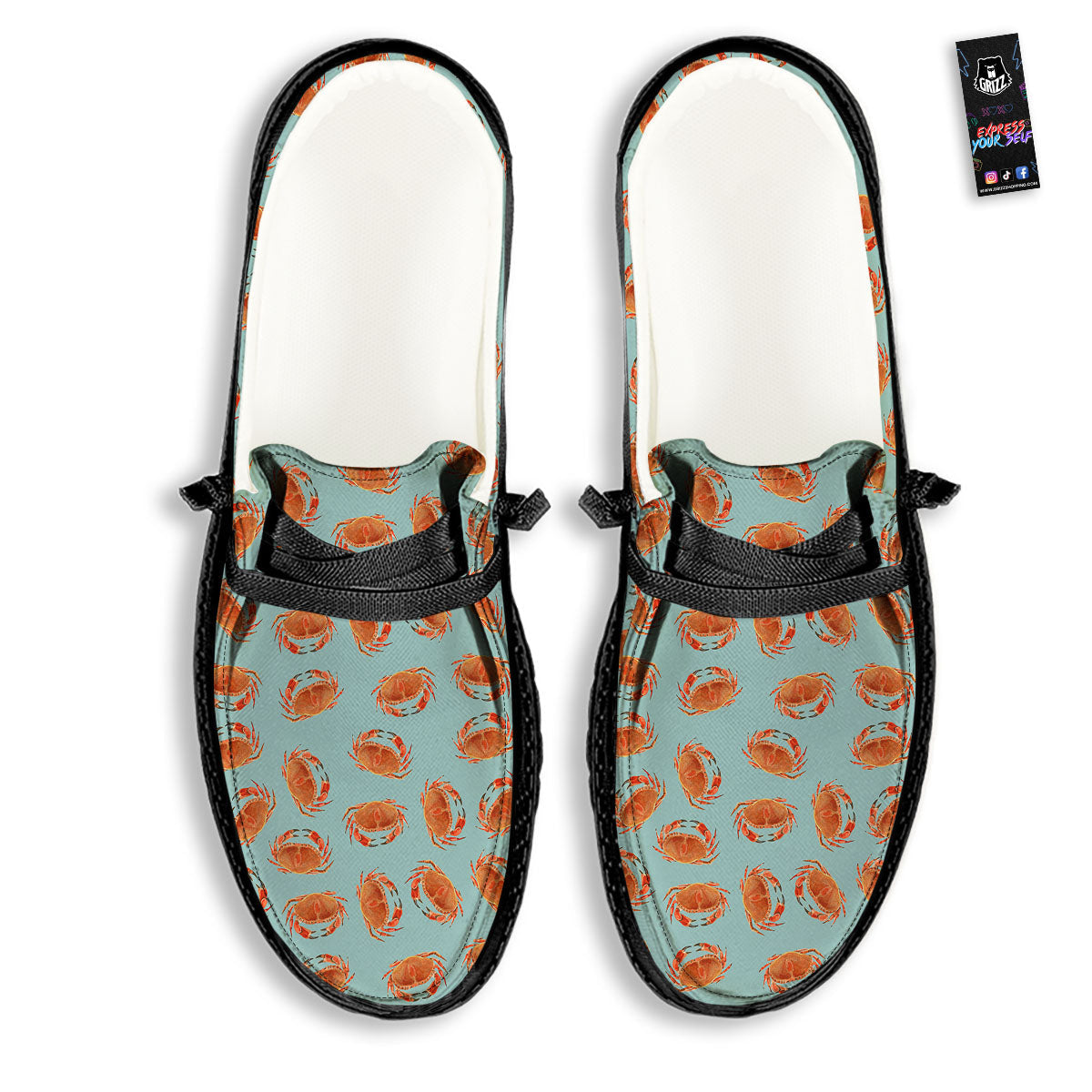 Orange Crab Print Pattern Black Loafers-grizzshop