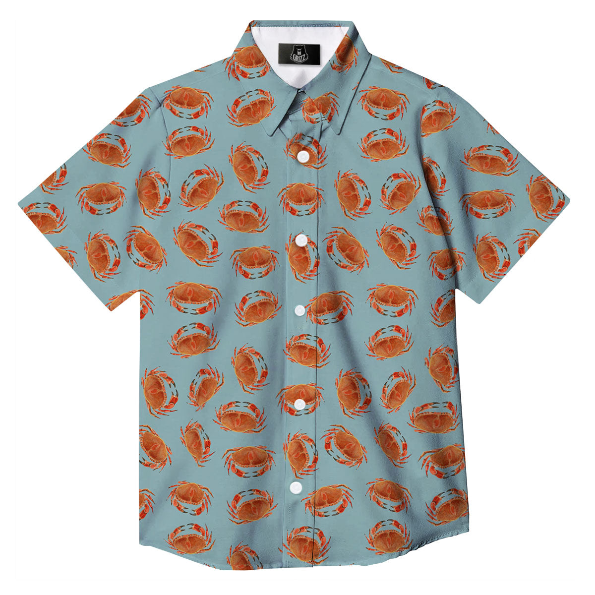 Orange Crab Print Pattern Button Up Shirt-grizzshop