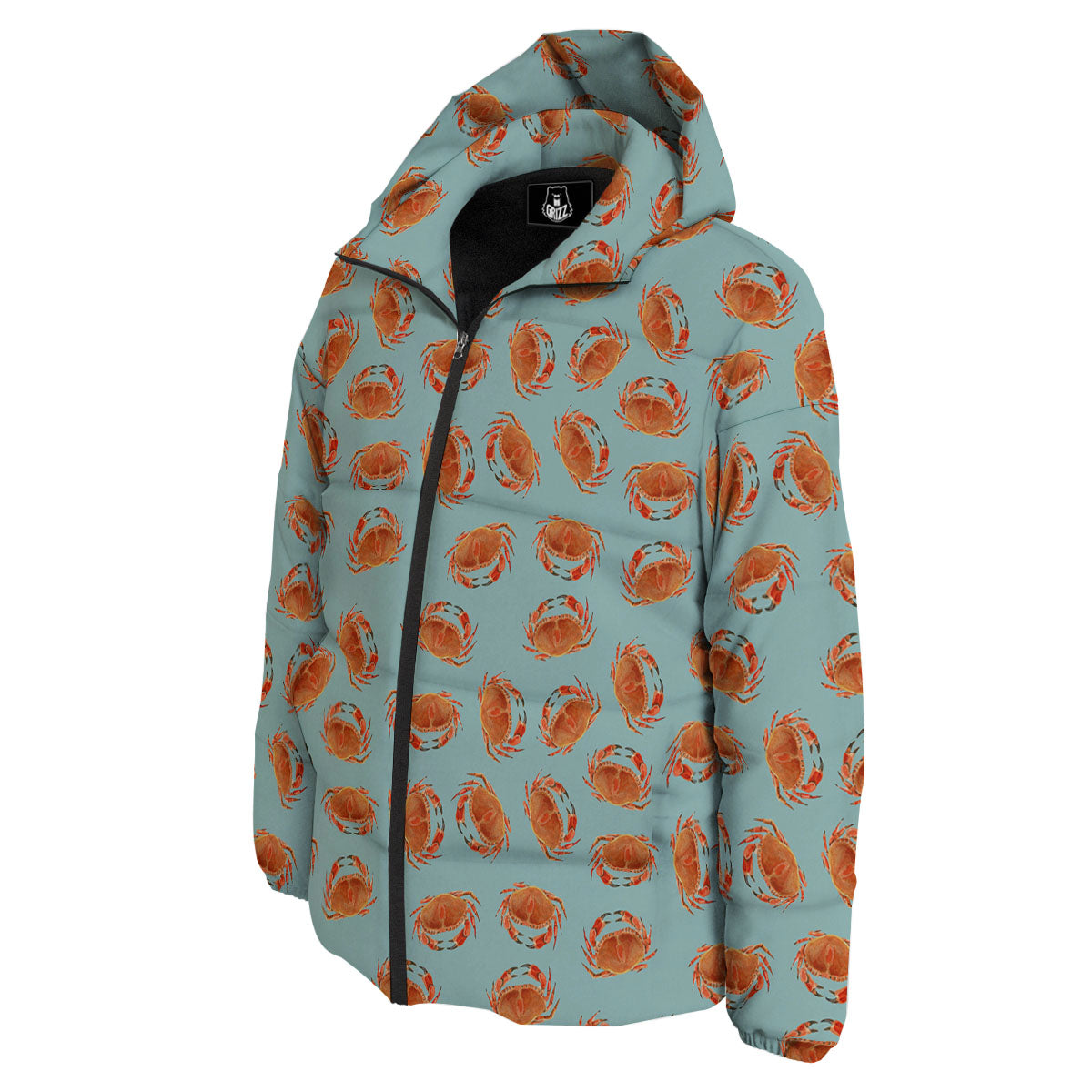 Orange Crab Print Pattern Down Jacket-grizzshop