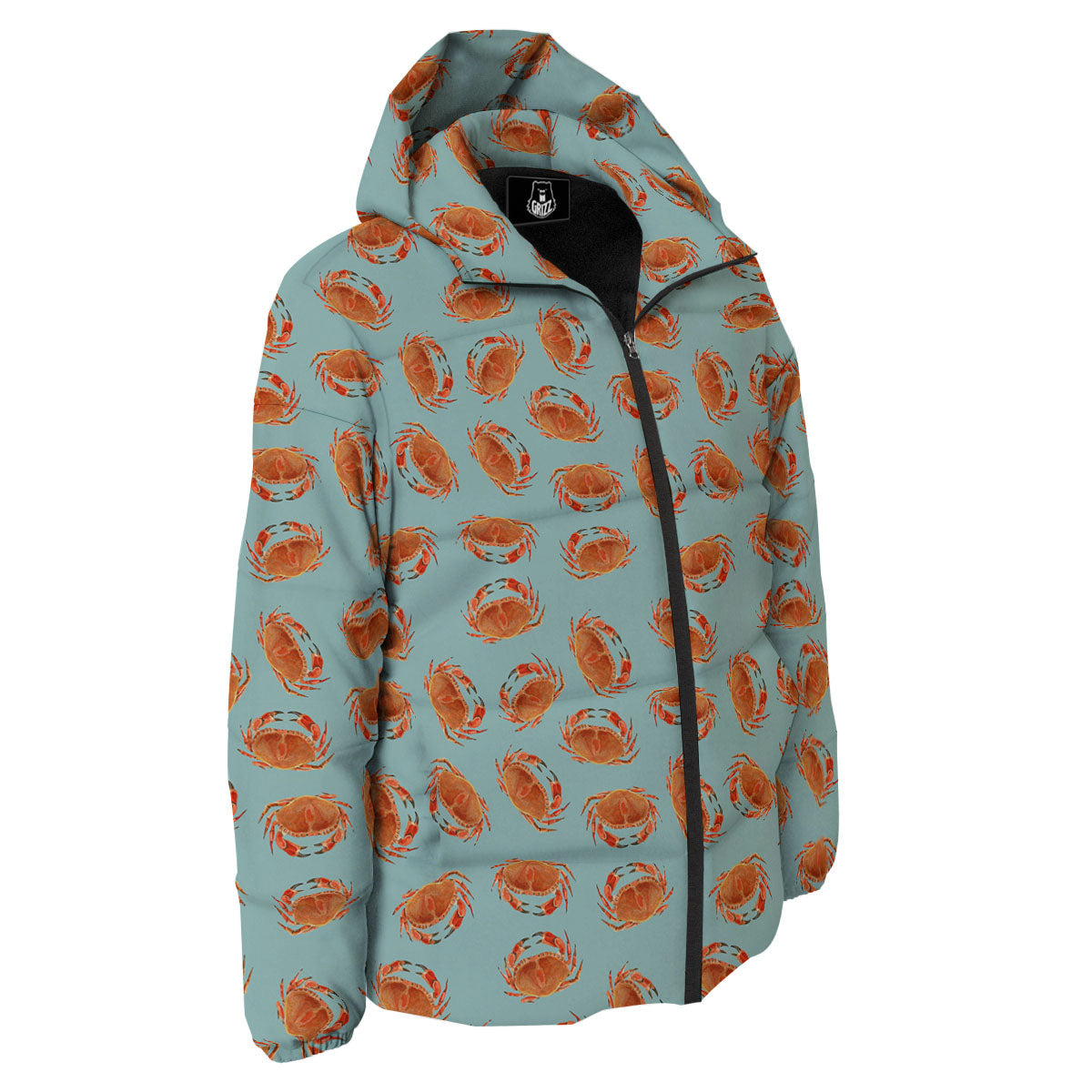 Orange Crab Print Pattern Down Jacket-grizzshop