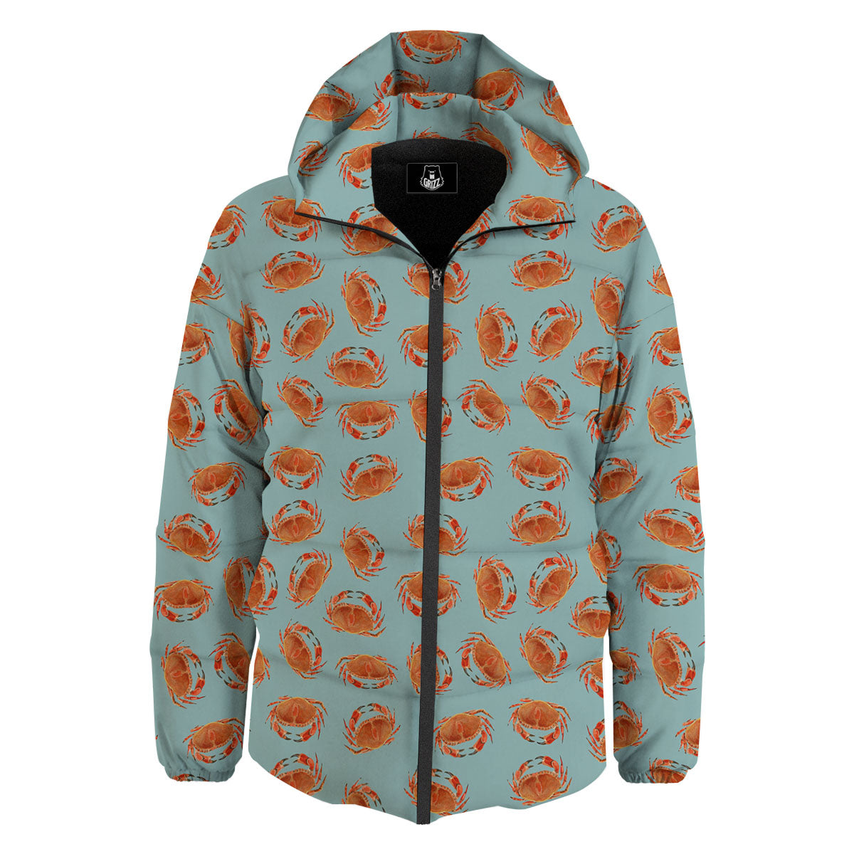 Orange Crab Print Pattern Down Jacket-grizzshop