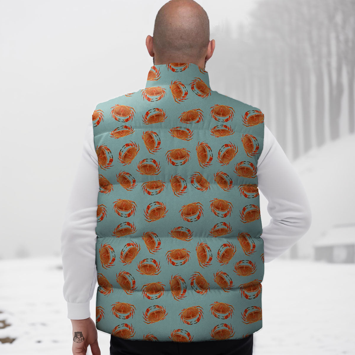 Orange Crab Print Pattern Down Vest-grizzshop