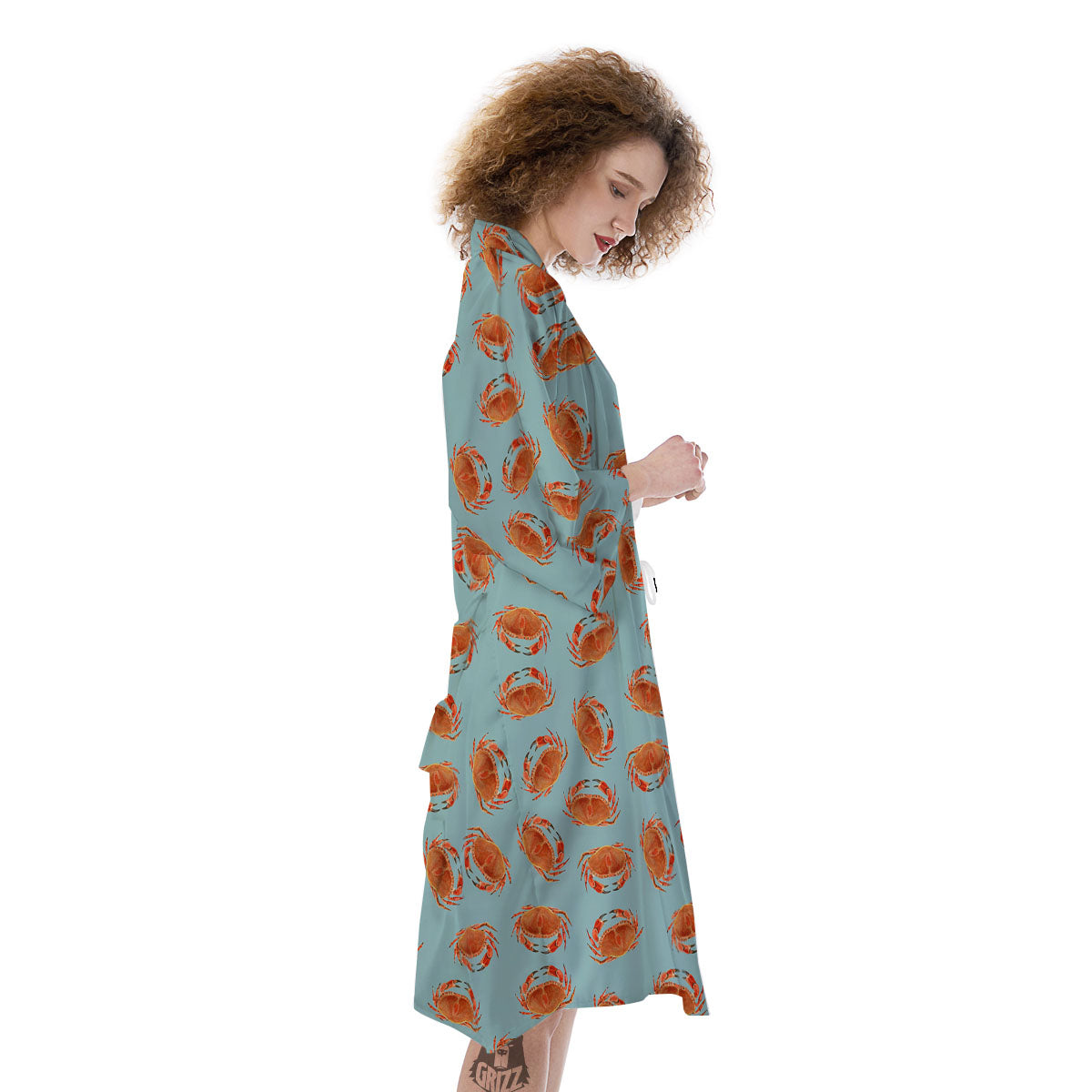 Orange Crab Print Pattern Kimono-grizzshop