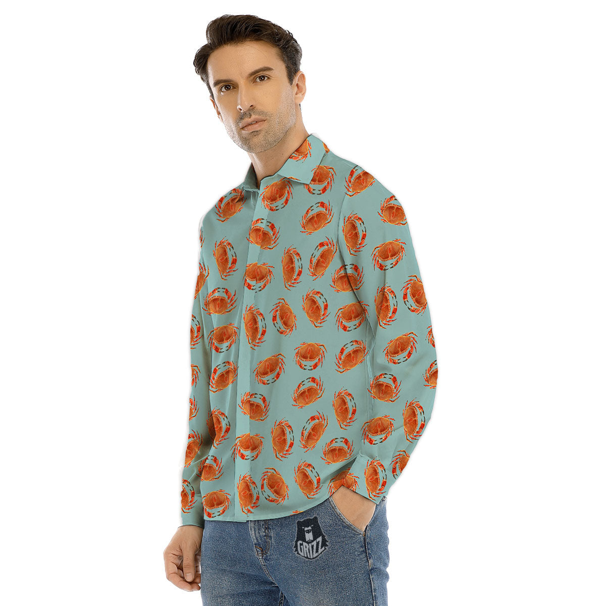 Orange Crab Print Pattern Men's Dress Shirts-grizzshop