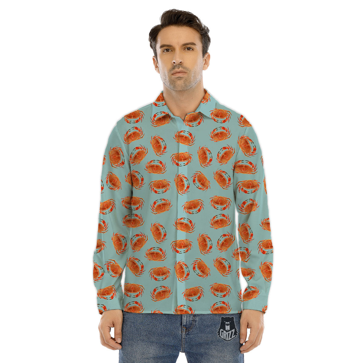Orange Crab Print Pattern Men's Dress Shirts-grizzshop