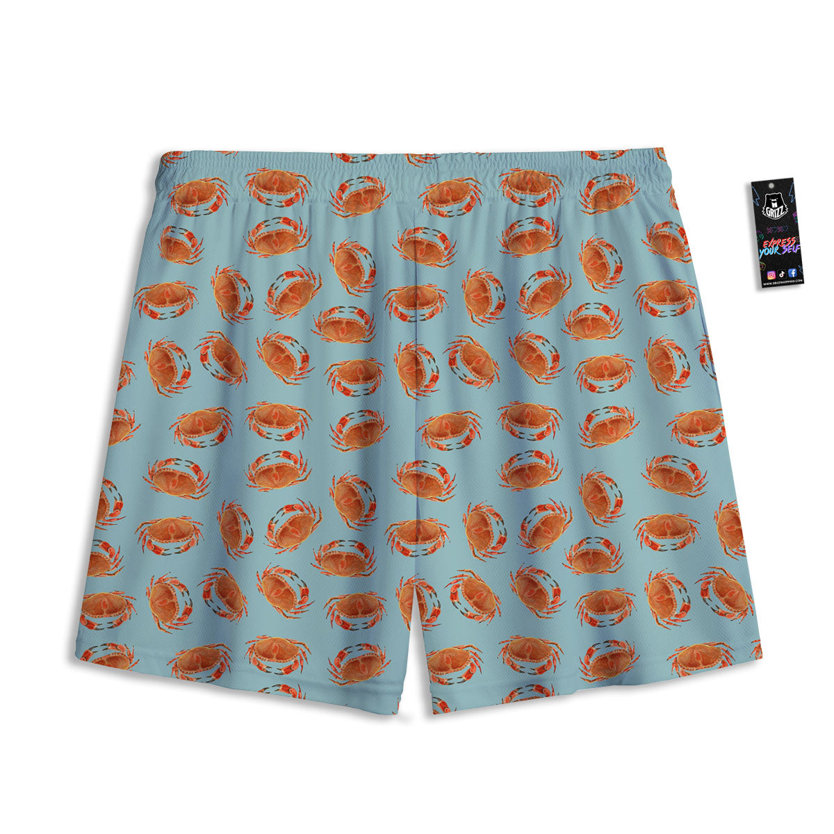 Orange Crab Print Pattern Mesh Shorts-grizzshop