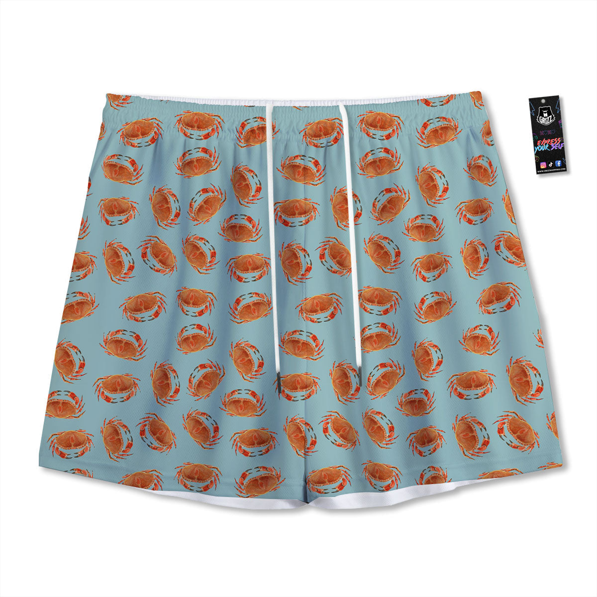 Orange Crab Print Pattern Mesh Shorts-grizzshop
