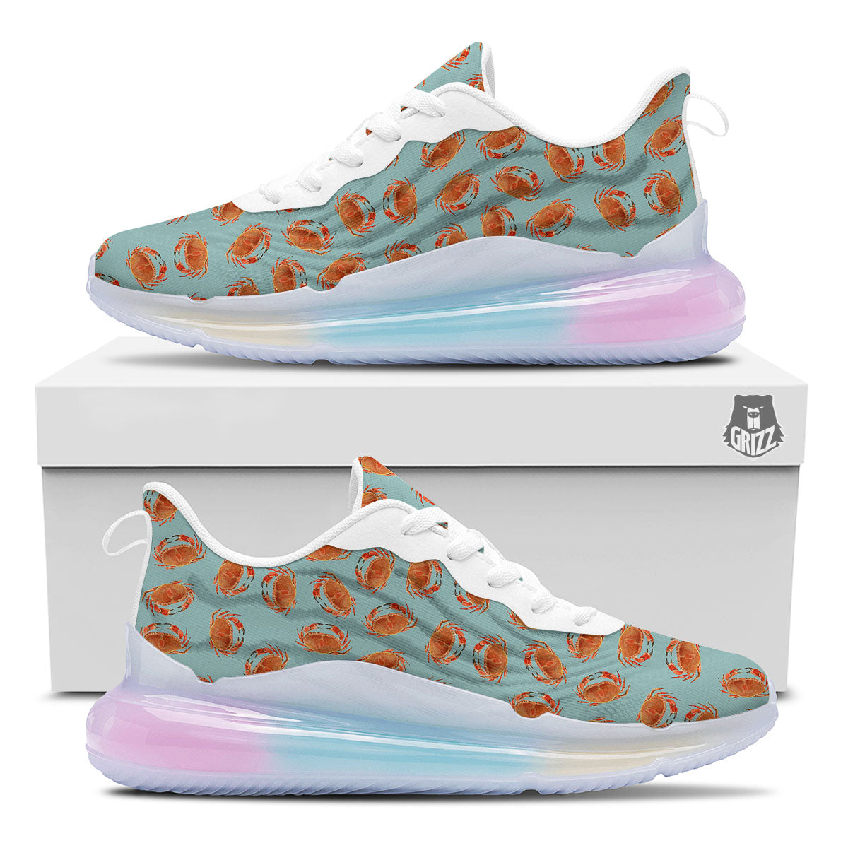 Orange Crab Print Pattern Running Sneakers-grizzshop