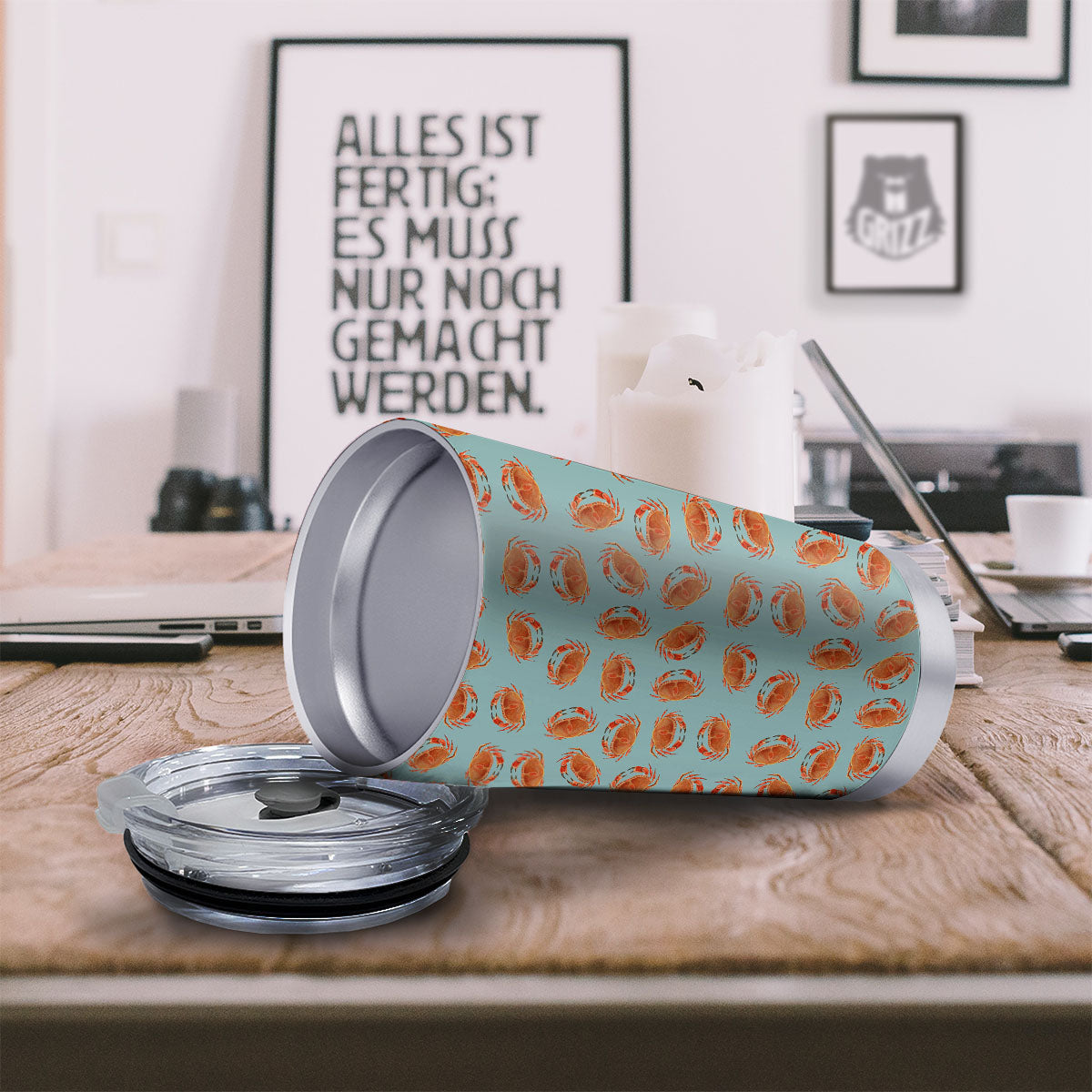 Orange Crab Print Pattern Tumbler-grizzshop