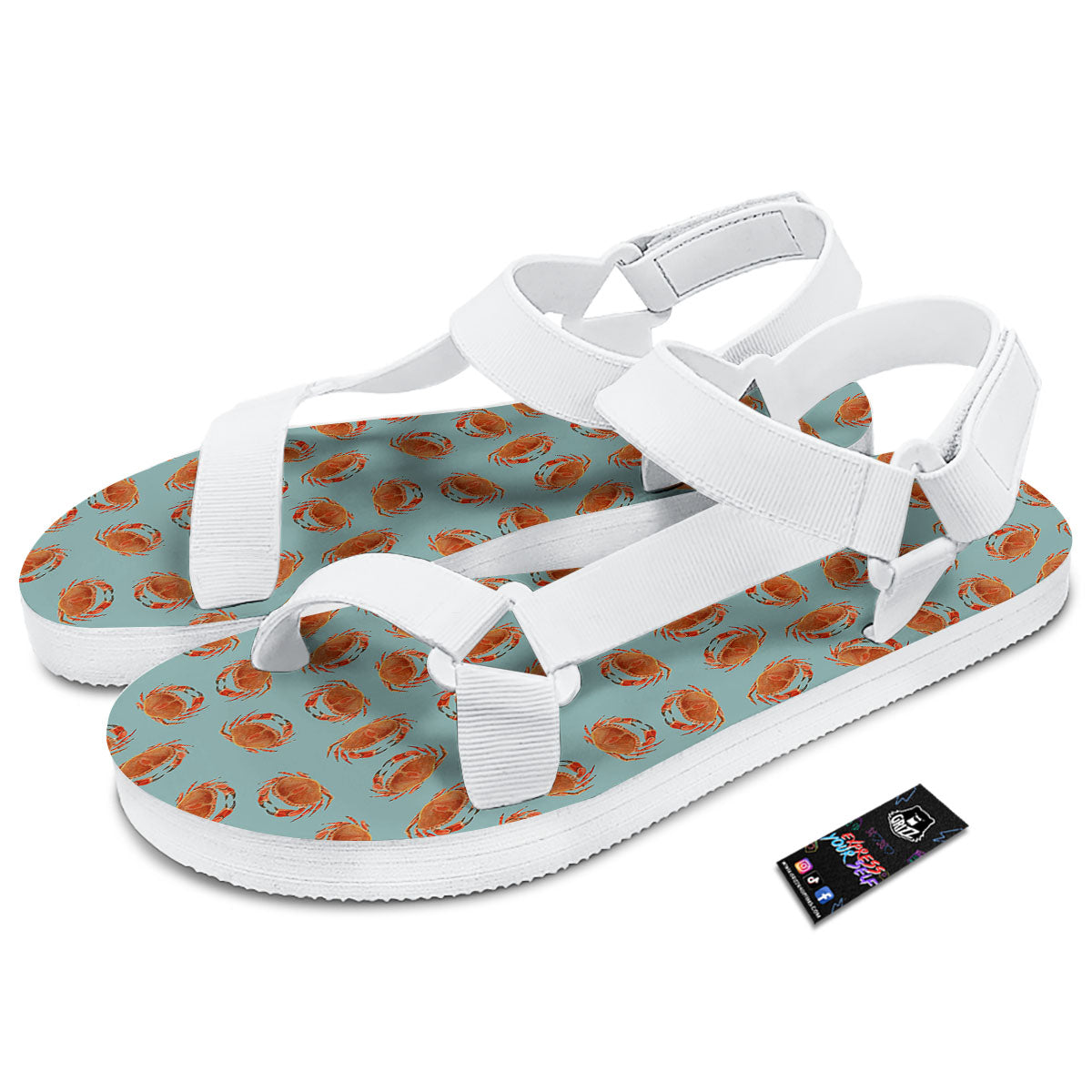 Orange Crab Print Pattern White Open Toe Sandals-grizzshop