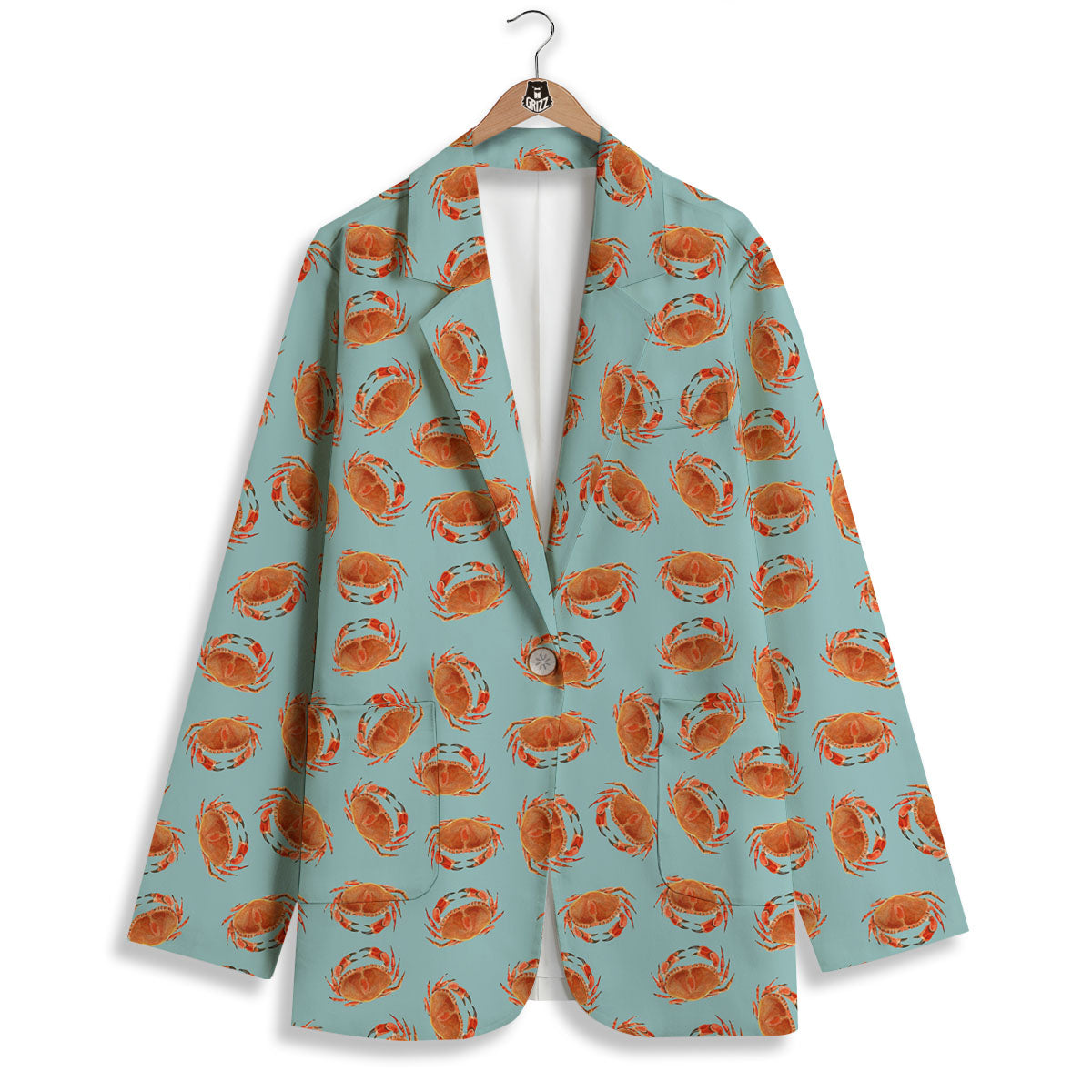 Orange Crab Print Pattern Women's Blazer-grizzshop