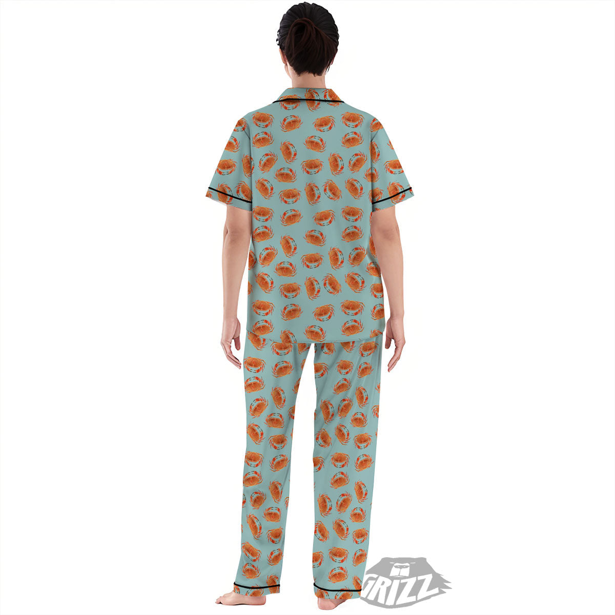 Orange Crab Print Pattern Women's Pajamas Set-grizzshop