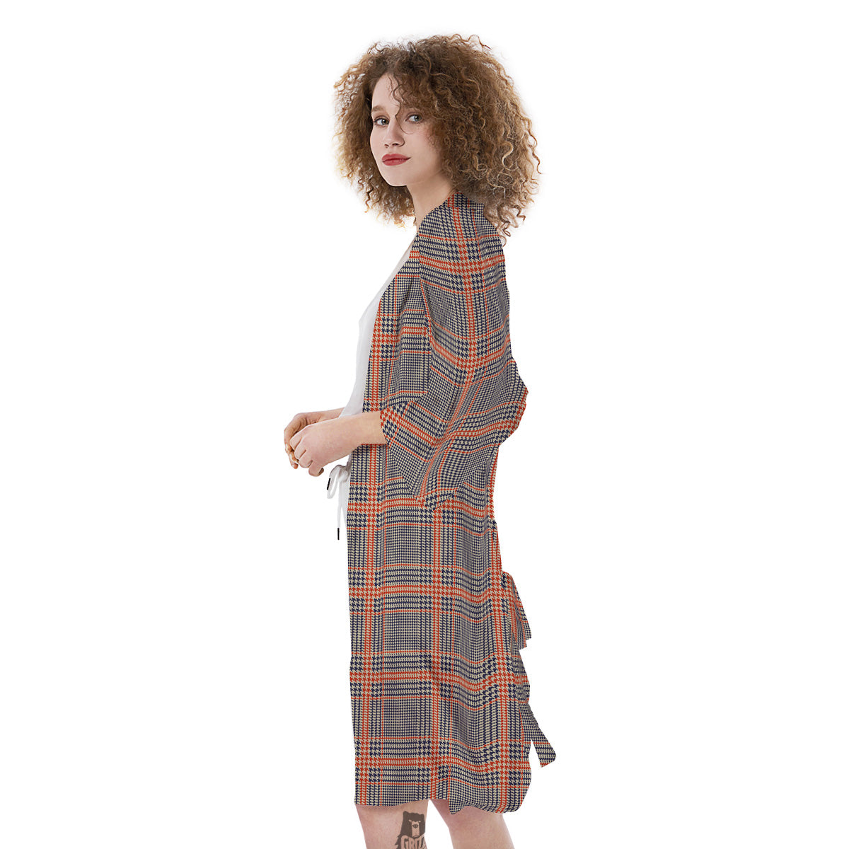 Orange Glen And Blue Beige Plaid Print Kimono-grizzshop
