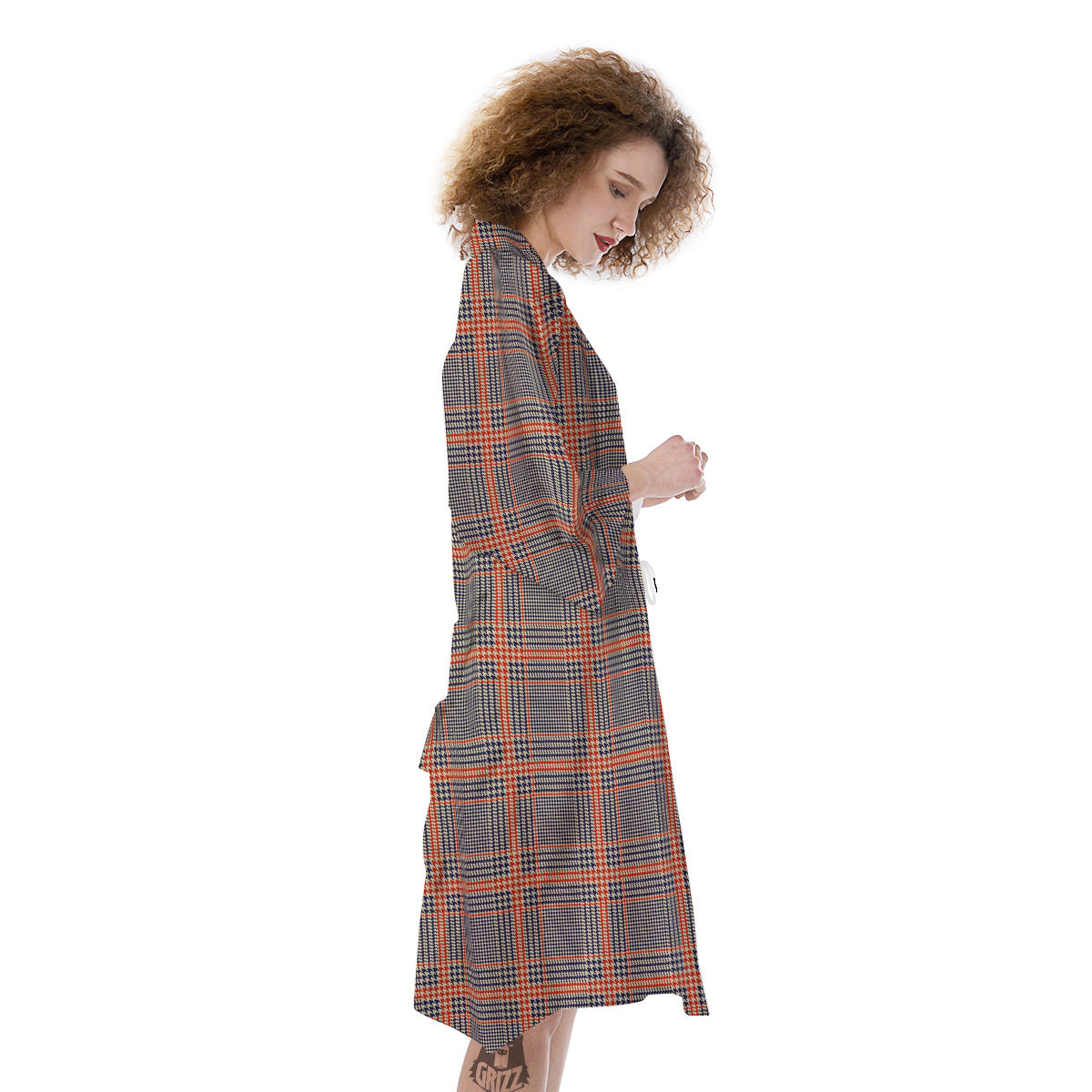 Orange Glen And Blue Beige Plaid Print Kimono-grizzshop
