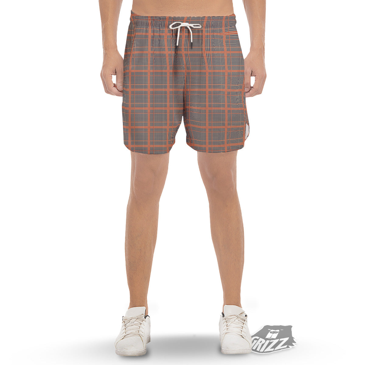 Orange Glen And Blue Beige Plaid Print Men's Gym Shorts-grizzshop