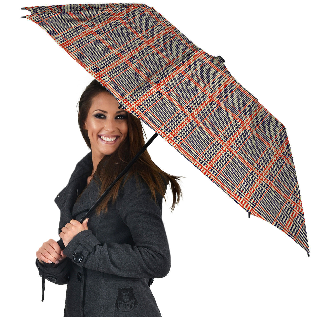 Orange Glen And Blue Beige Plaid Print Umbrella-grizzshop