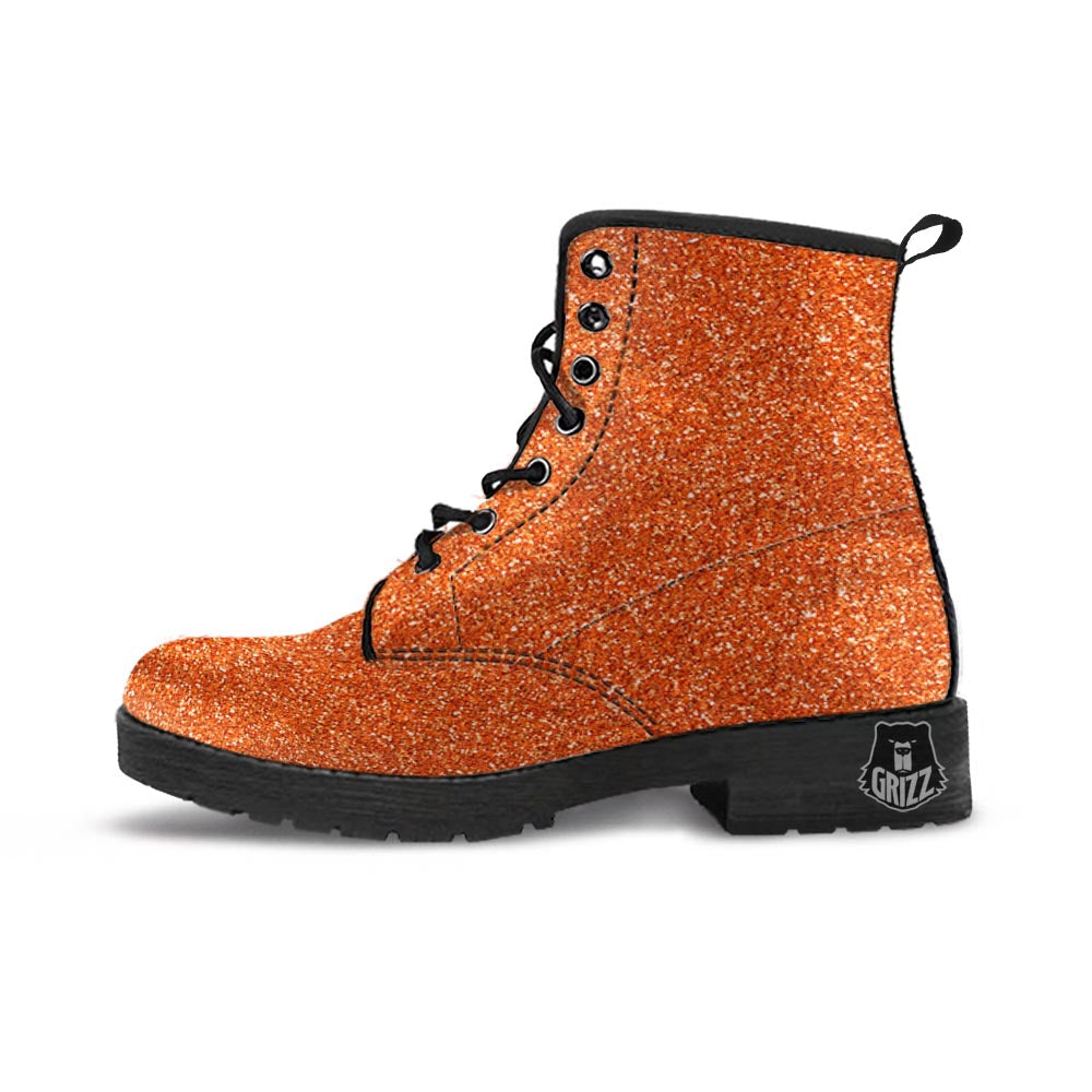 Orange Glitter Artwork Print Leather Boots-grizzshop