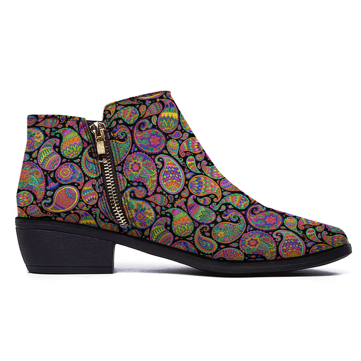 Orange Green And Pink Paisley Print Ankle Boots-grizzshop
