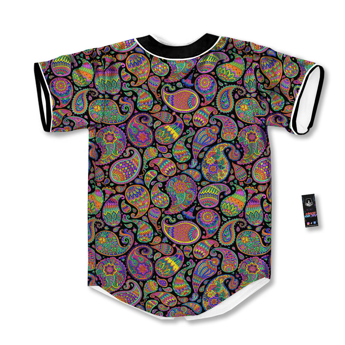 Orange Green And Pink Paisley Print Baseball Jersey-grizzshop