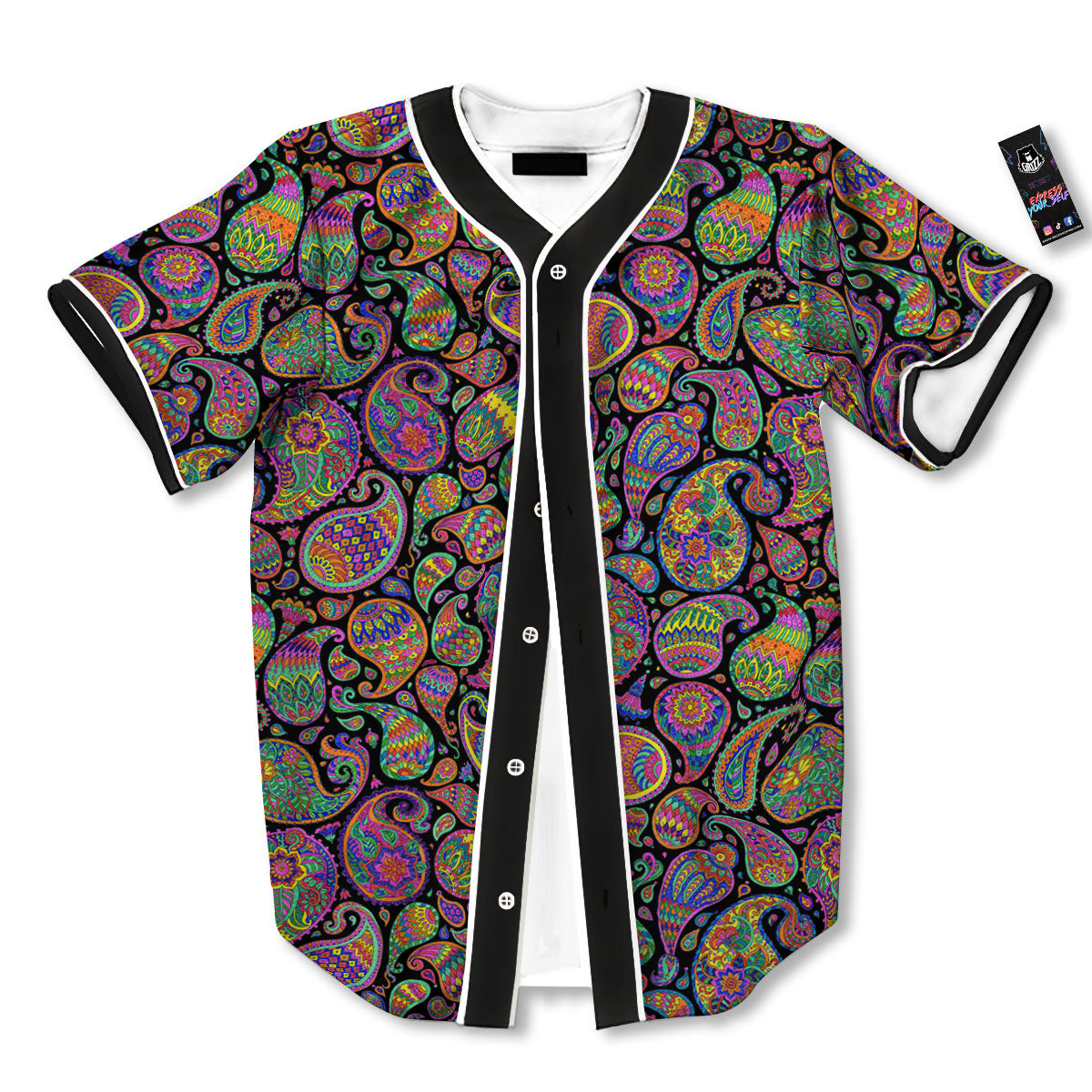 Orange Green And Pink Paisley Print Baseball Jersey-grizzshop